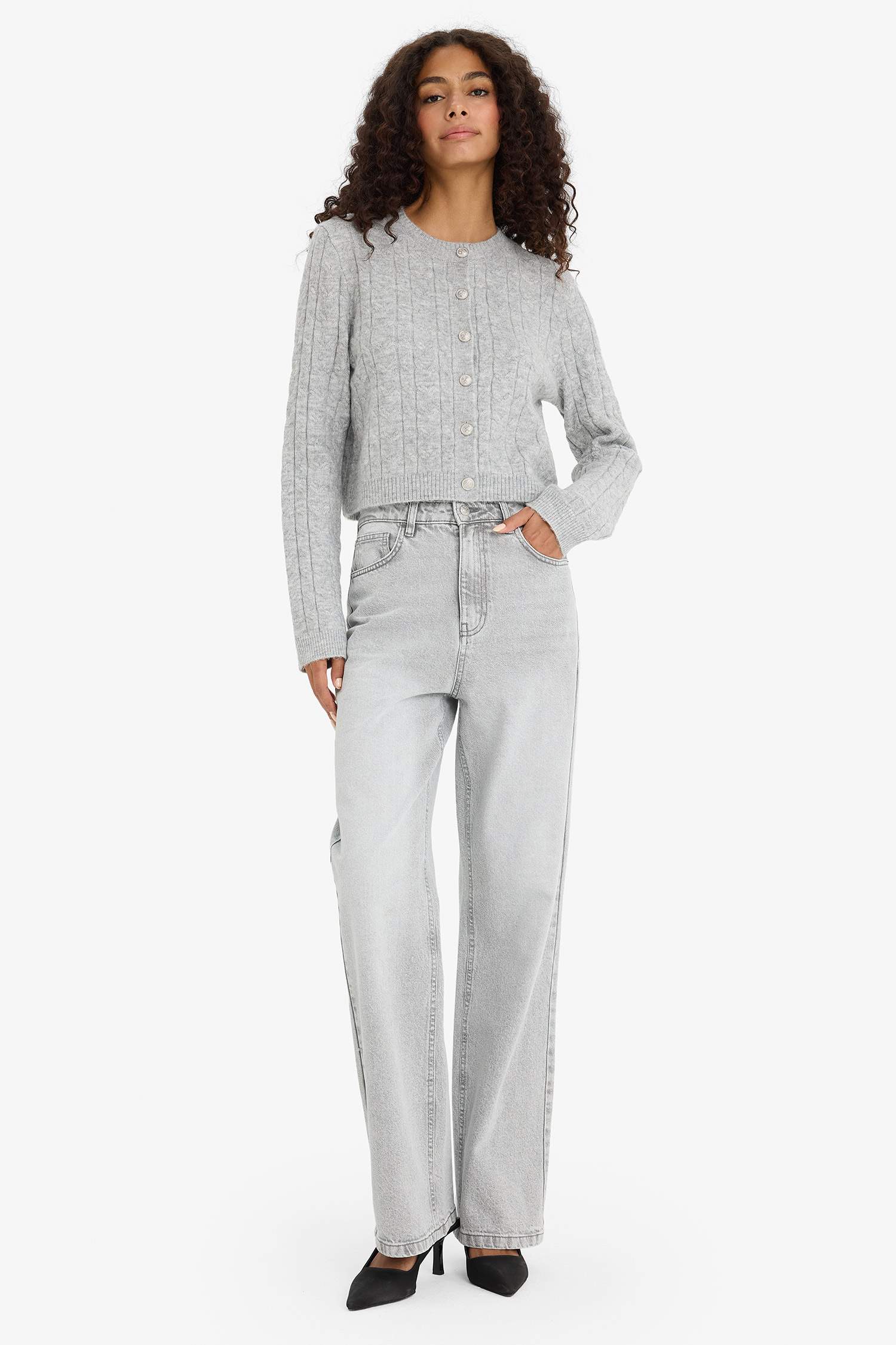 Cardigan en tricot à boutons et col rond Coupe régulière