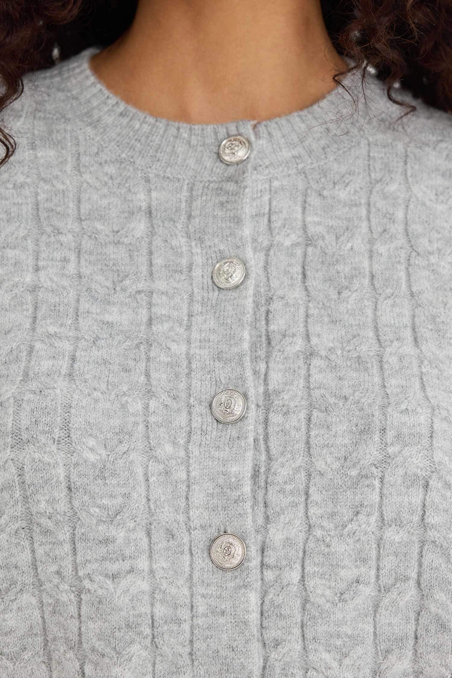 Cardigan en tricot à boutons et col rond Coupe régulière