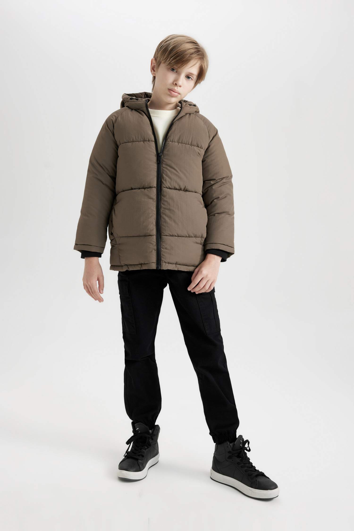 Boy Hooded Water Repellent Fleece Lined Puffer Jacket