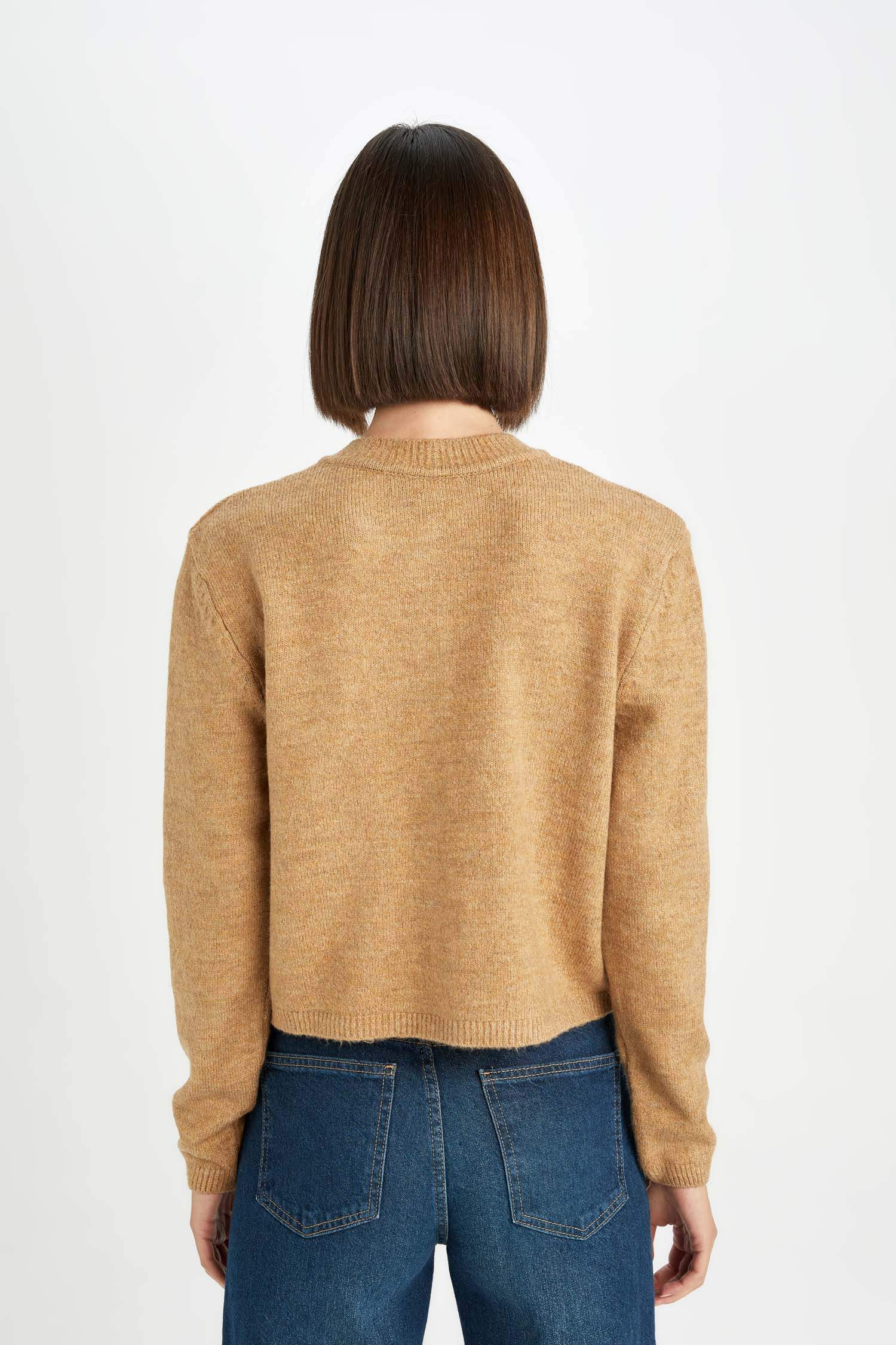 Regular Fit Bisiklet Yaka Basic Düz Düğmeli Triko Hırka