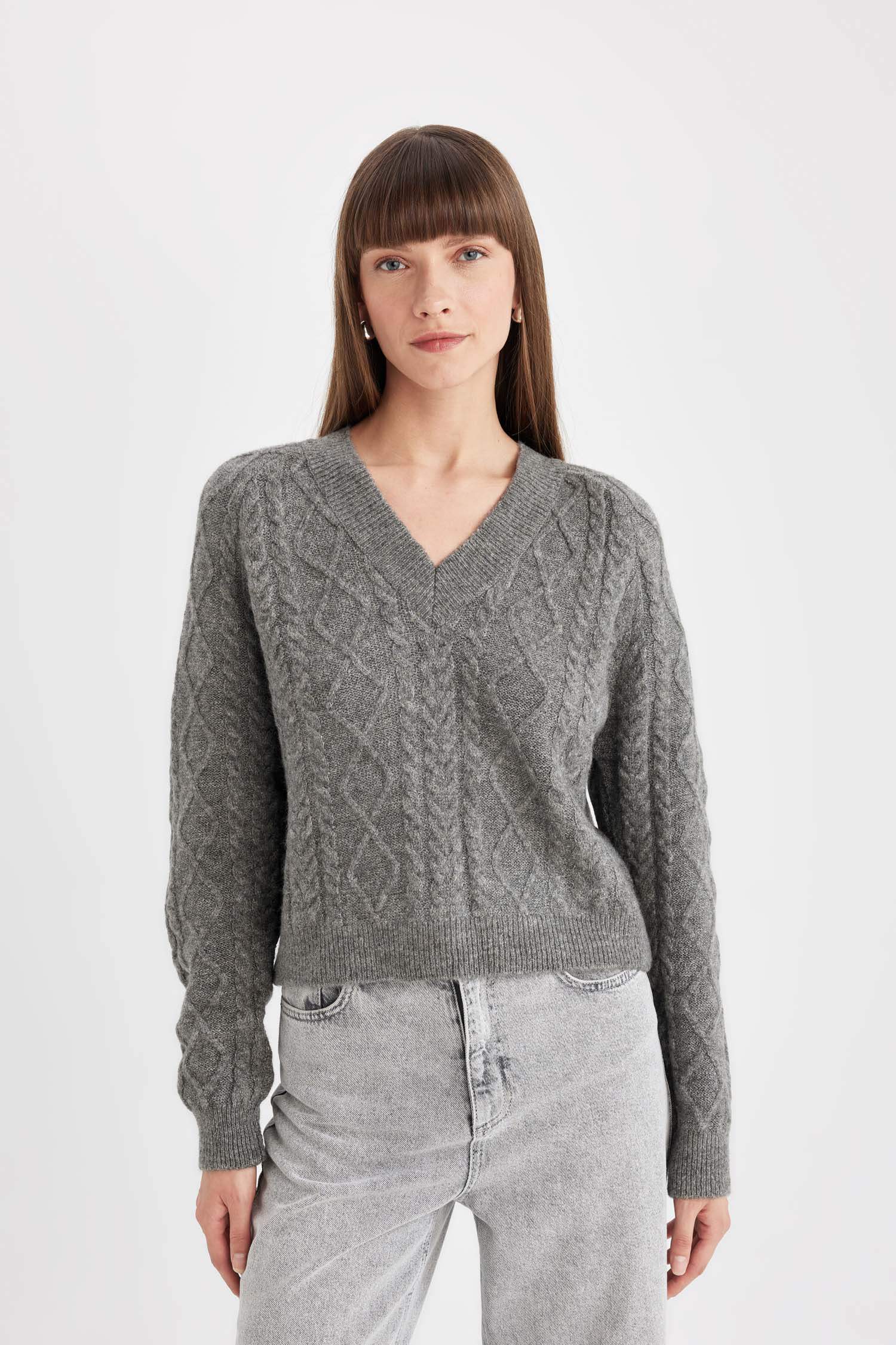 Relax Fit V Neck Hair Knitted Pullover