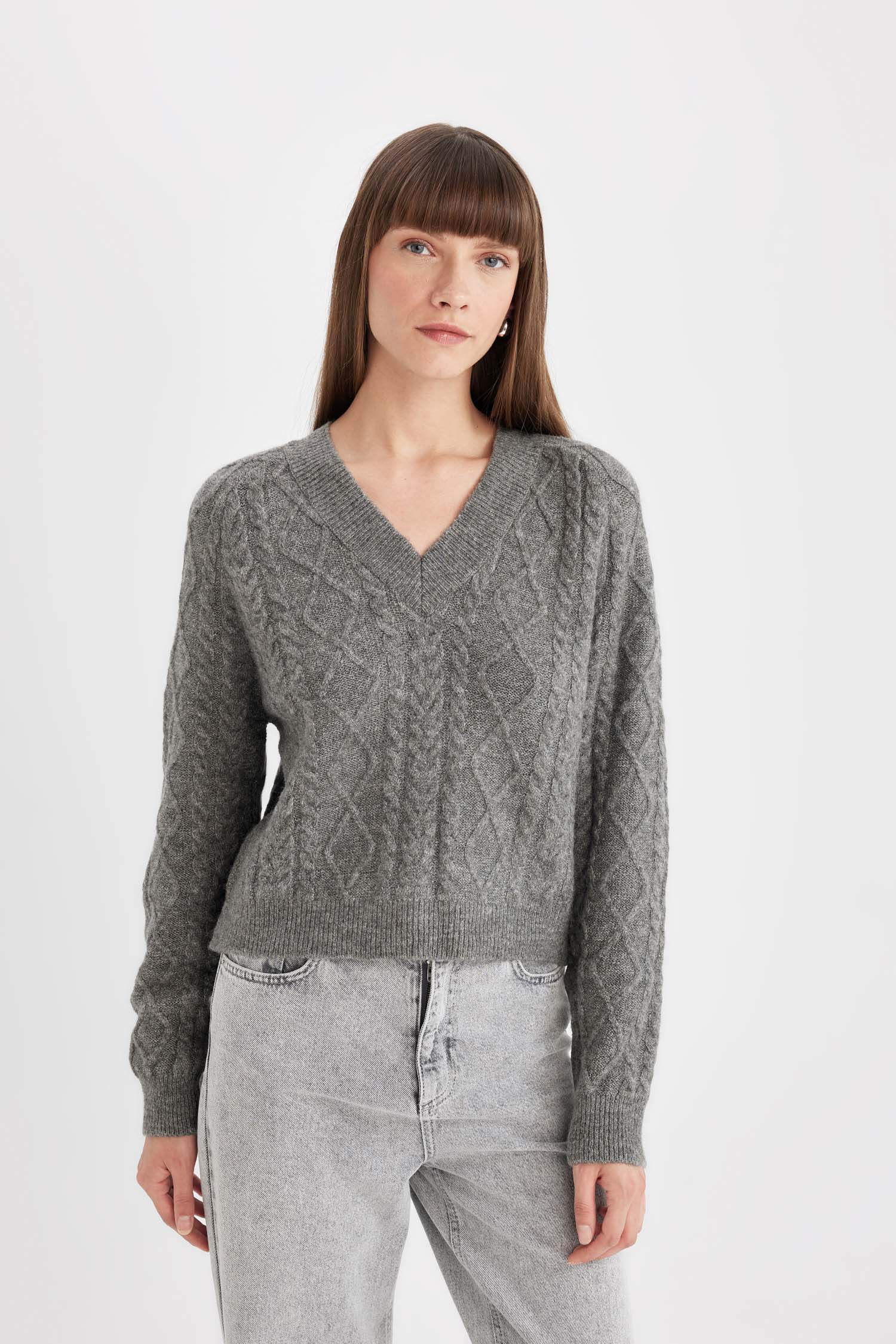 Relax Fit V Neck Hair Knitted Pullover