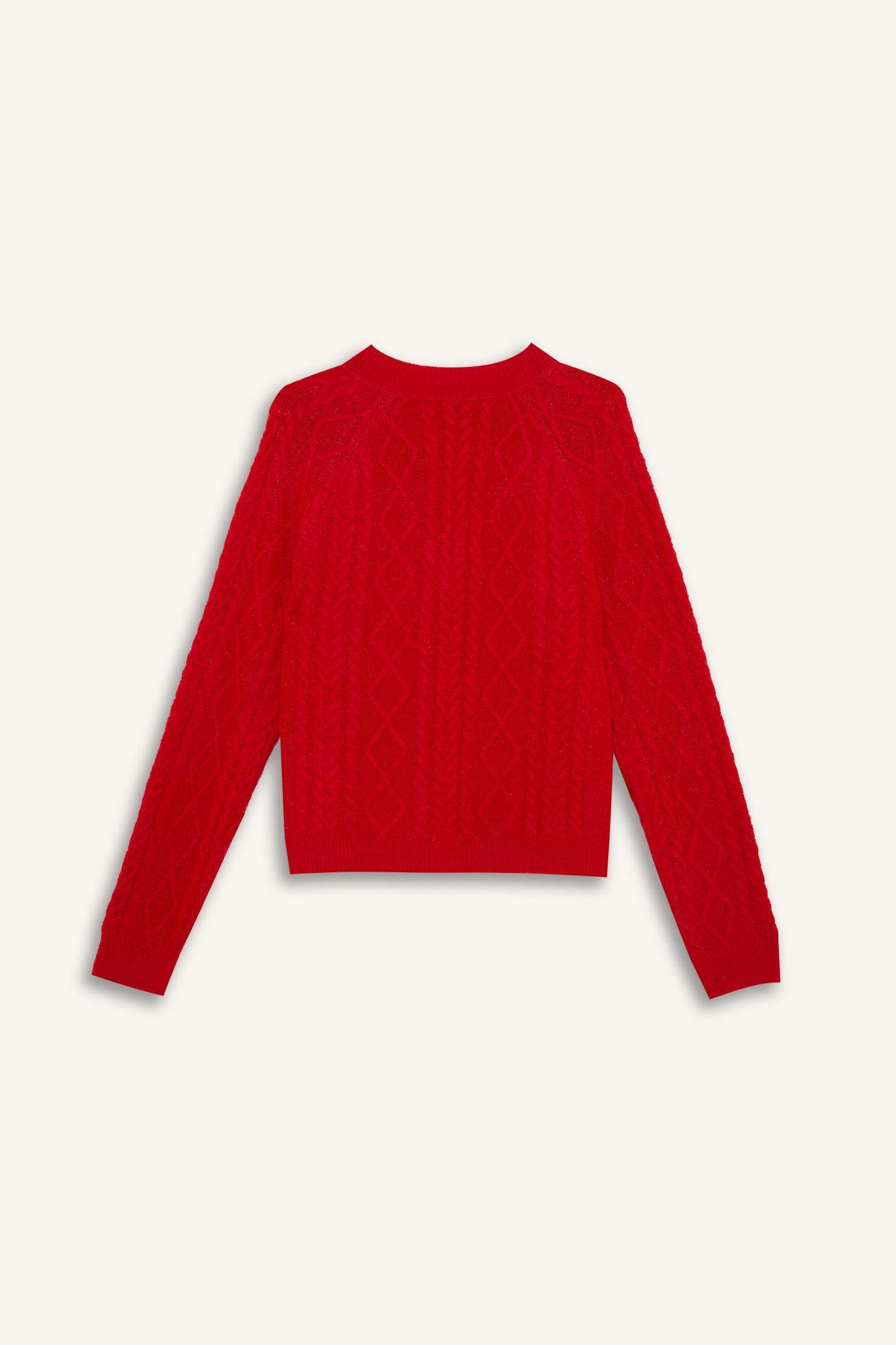 بلوفر احمر تريكو قصة مريحة بياقة V