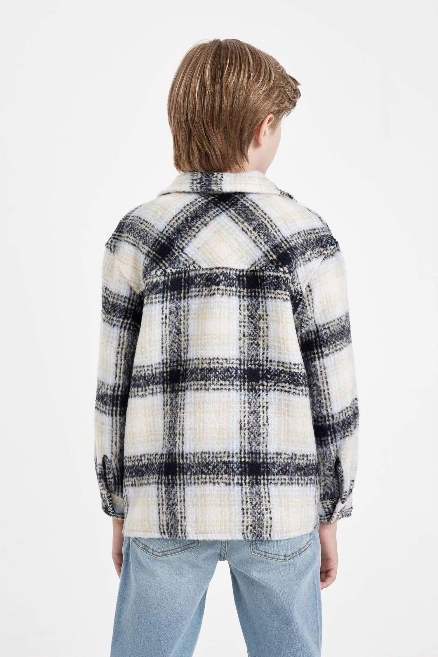 قميص كاروهات اولادي اوفر سايز برقبة بولو وكم طويل