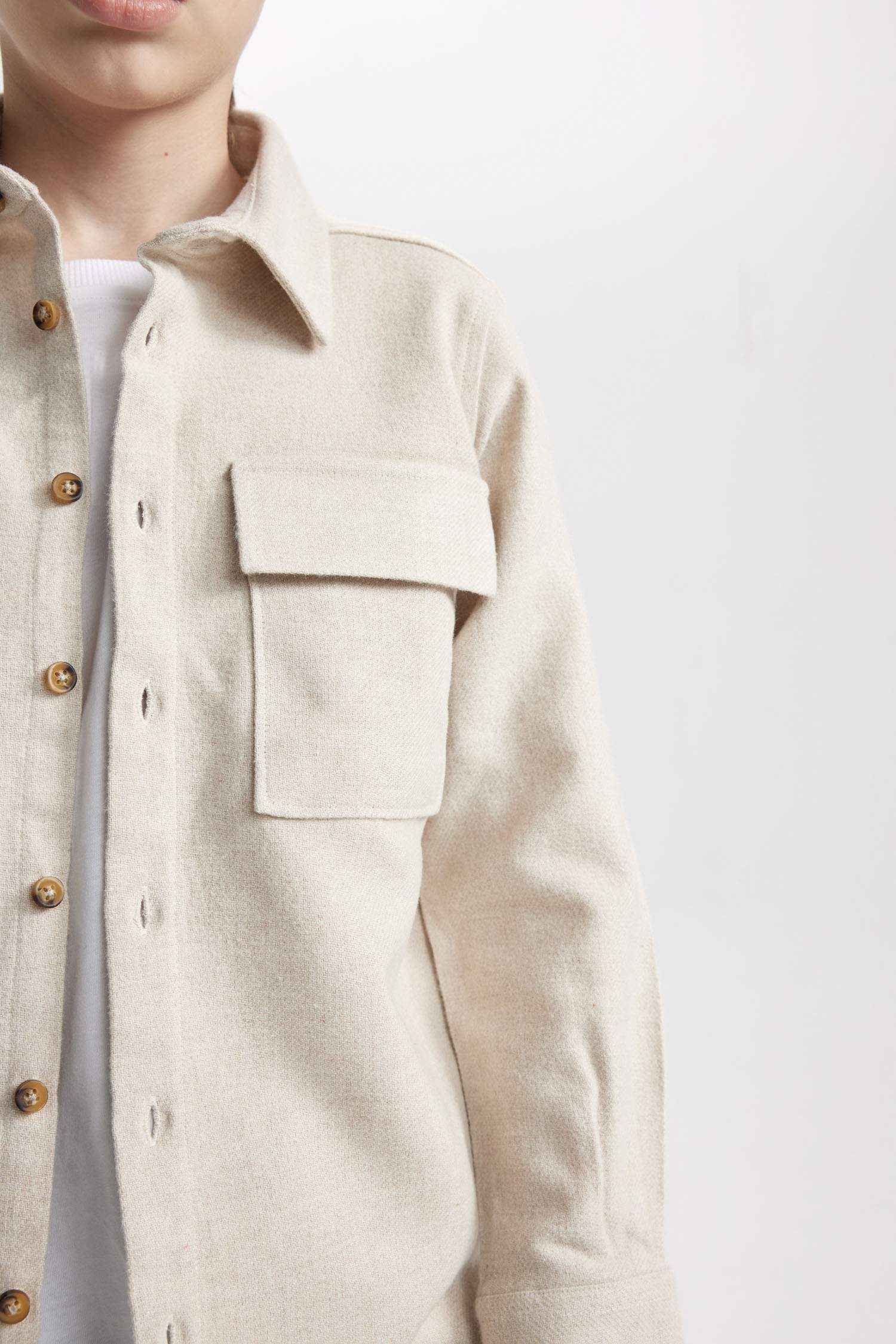 Erkek Çocuk Polo Yaka Uzun Kollu Çift Cepli Gömlek