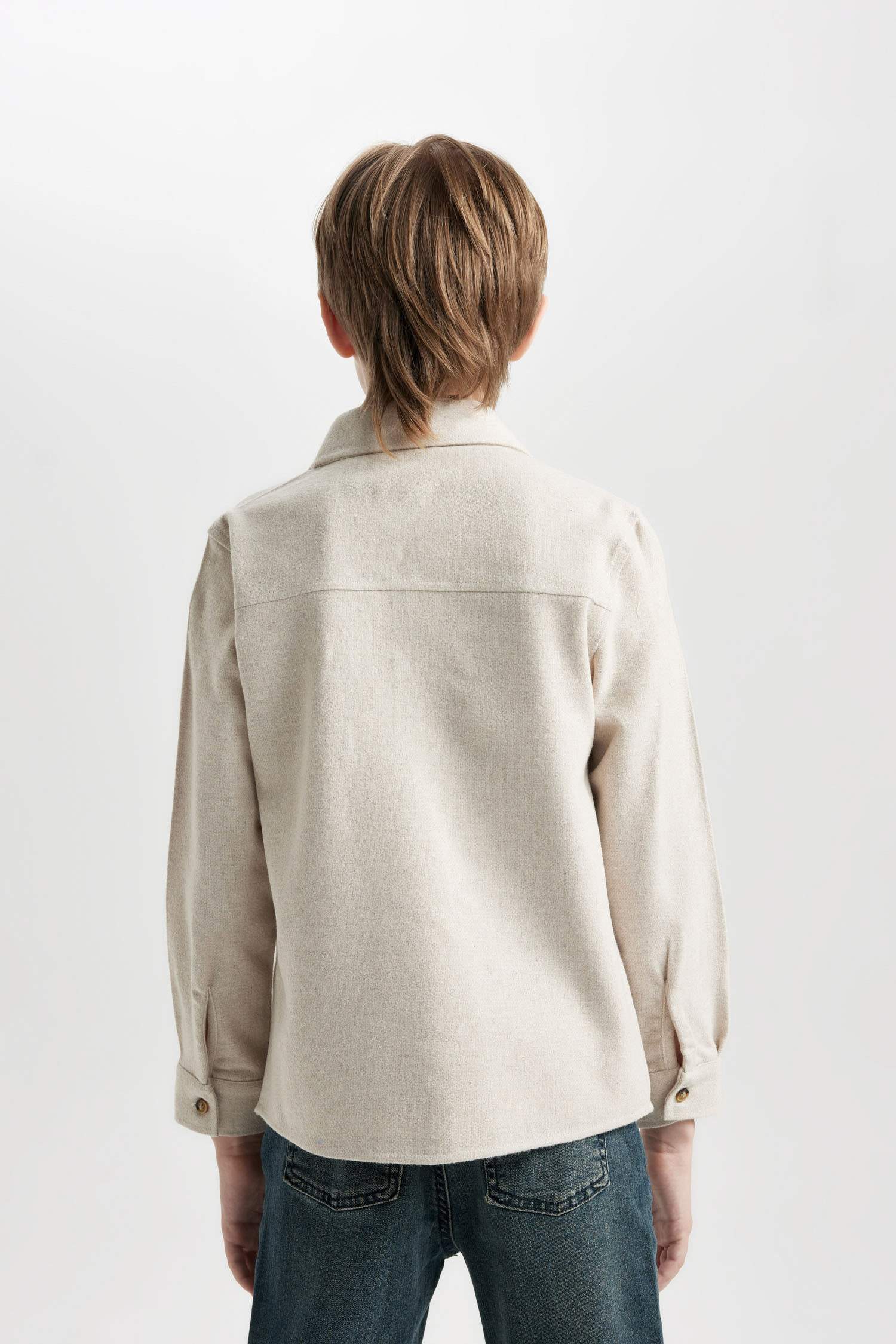 Erkek Çocuk Polo Yaka Uzun Kollu Çift Cepli Gömlek