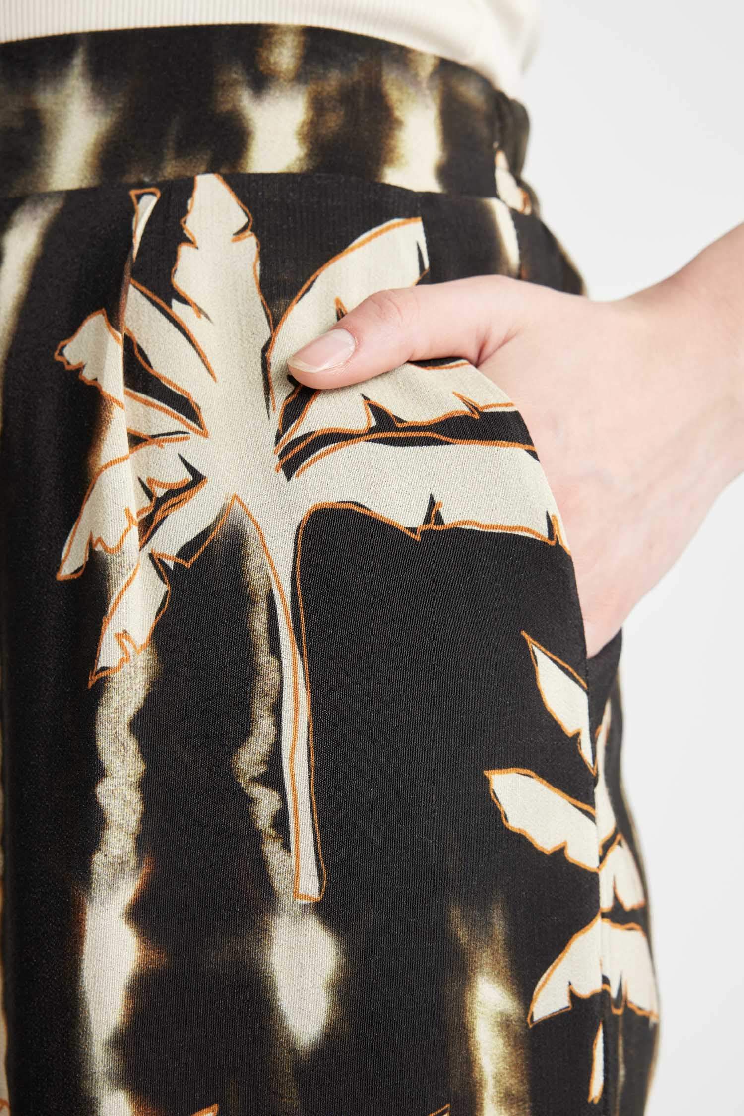 Maroken Kumaş Pantolon Culotte Desenli Beli Lastikli Geniş Paça Uzun Boy