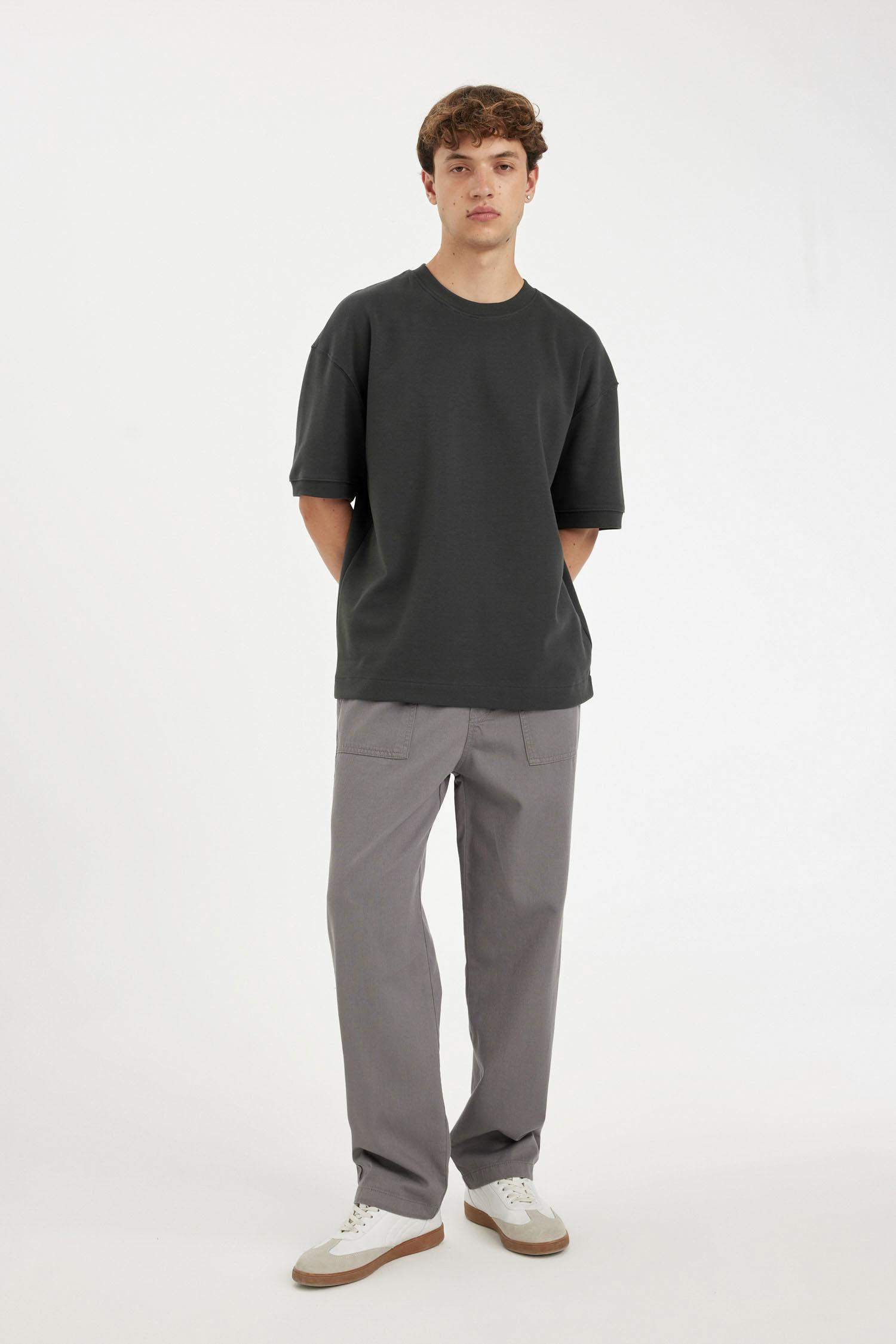 %100 Pamuk Yazlık Jogger Pantolon Wide Leg Bol Rahat Kesim Paraşüt Beli Bağcıklı Geniş Bol Paça