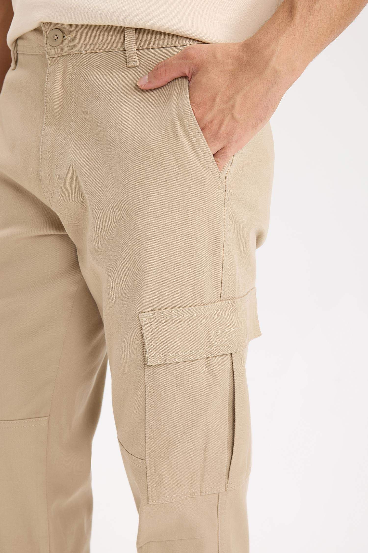 Gabardin Pantolon Wide Leg Bol Rahat Kesim Kargo Cepli Düz Paça