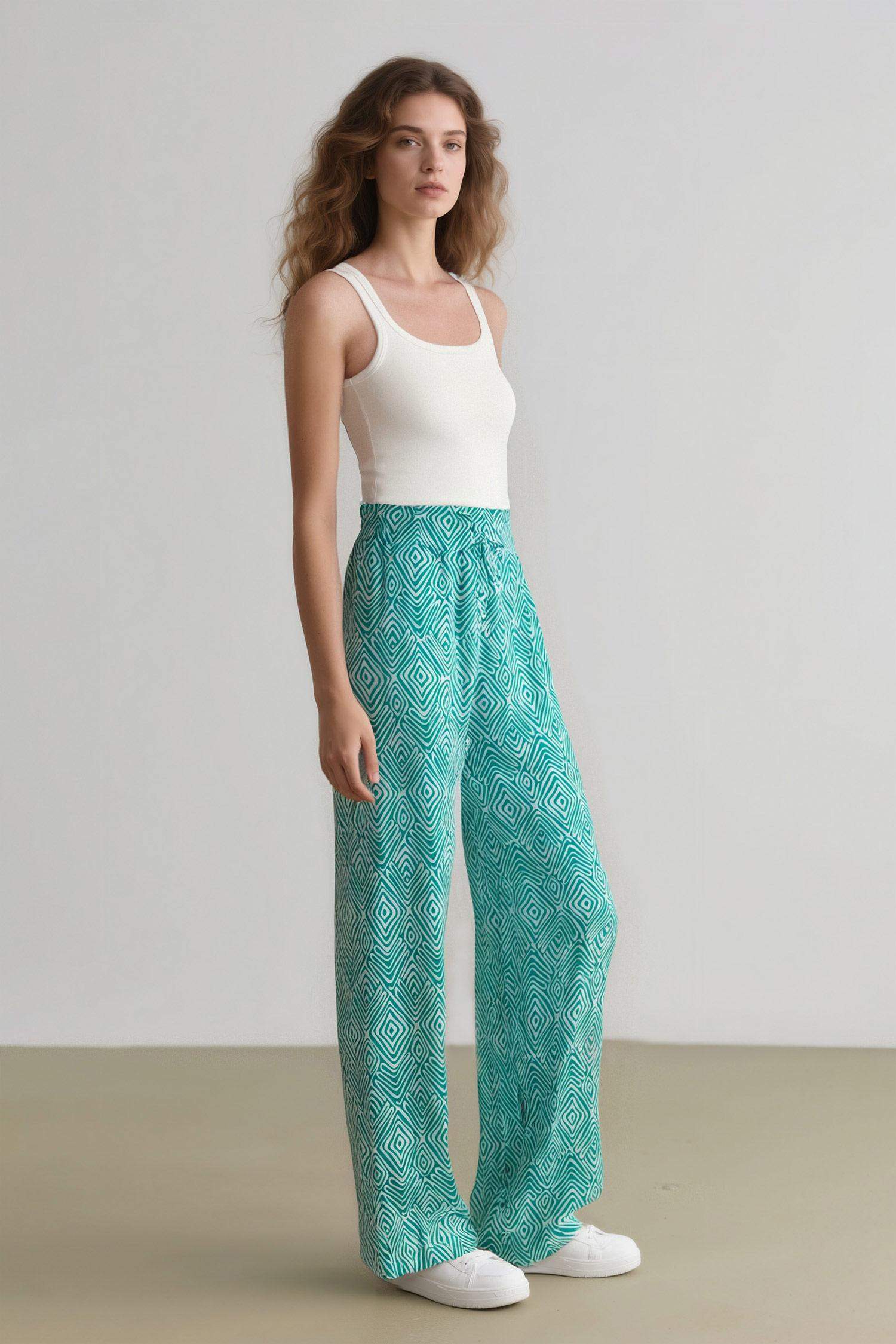Wide Leg Printed Pocket Trousers