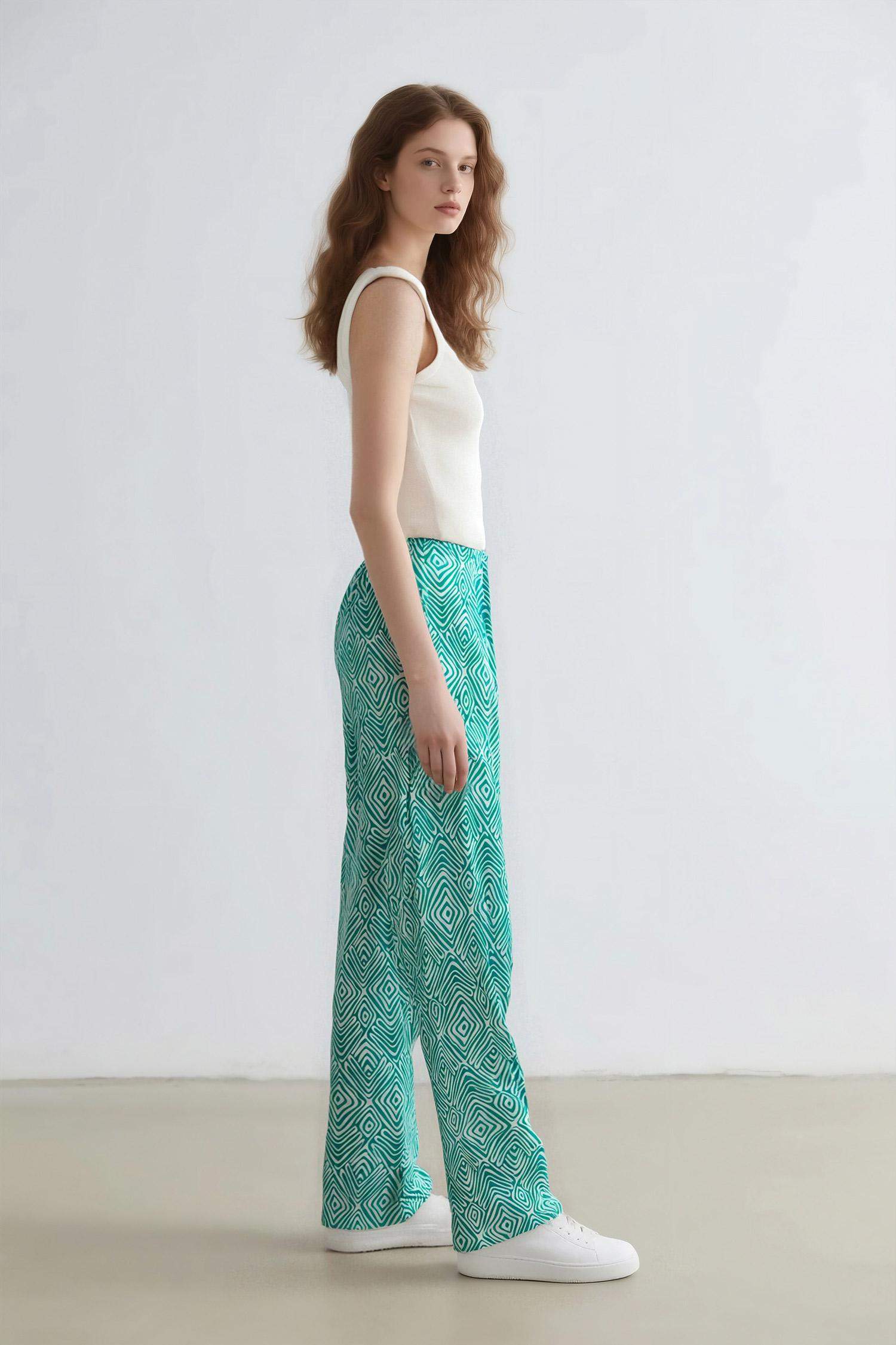 Wide Leg Printed Pocket Trousers