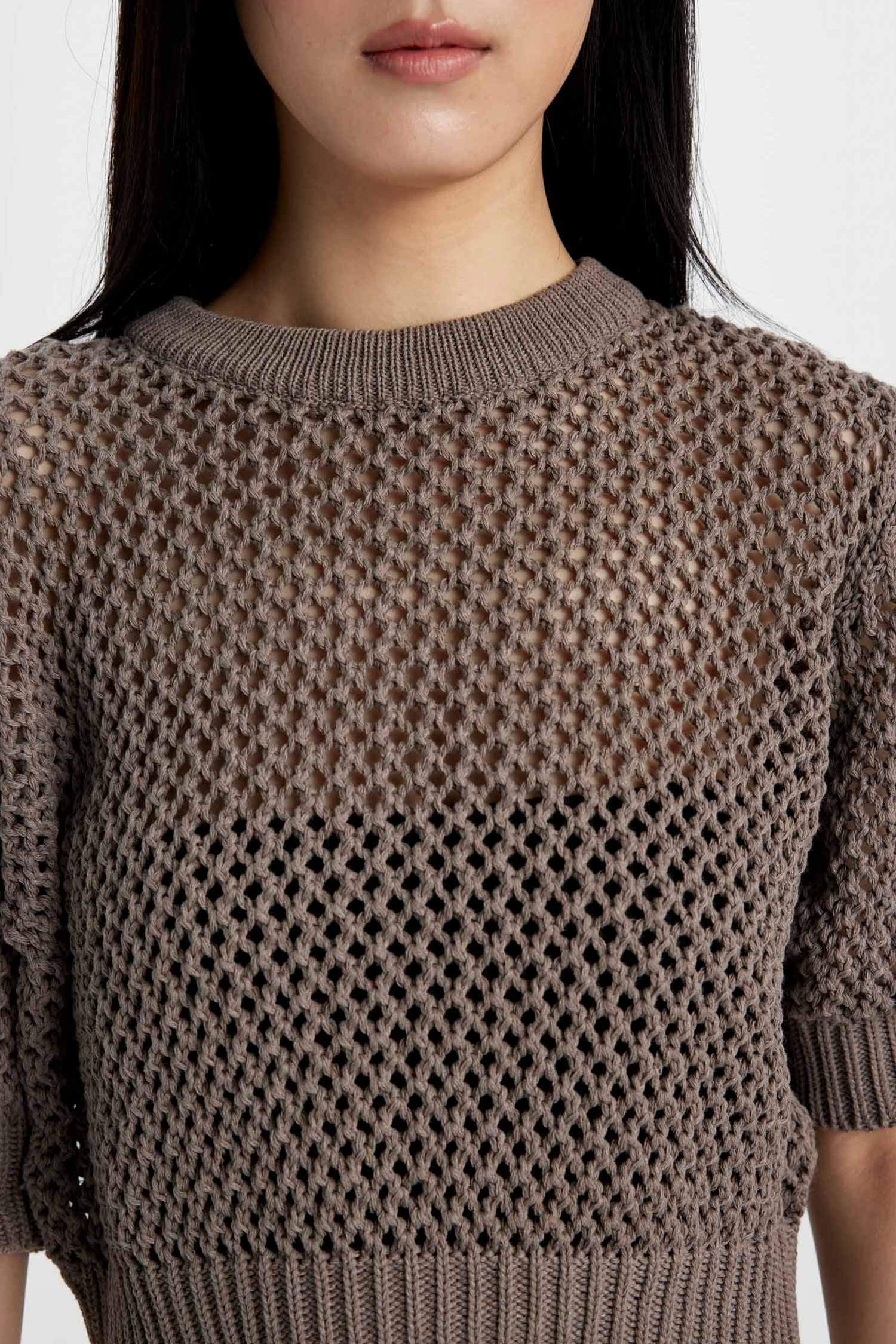 Crew Neck Half Sleeve Crochet Pullover