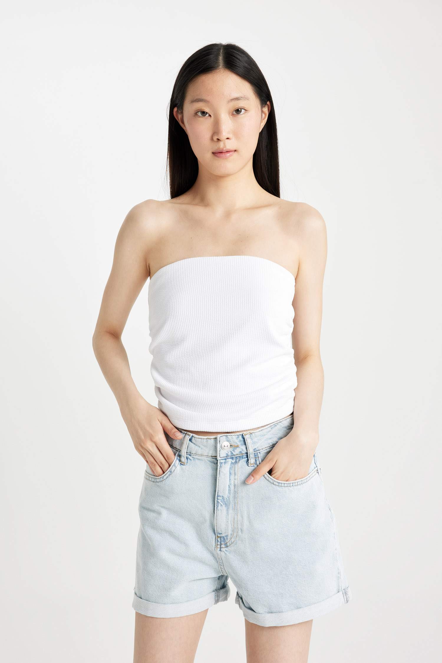 Slim Fit Ribbed Camisole Strapless Blouse