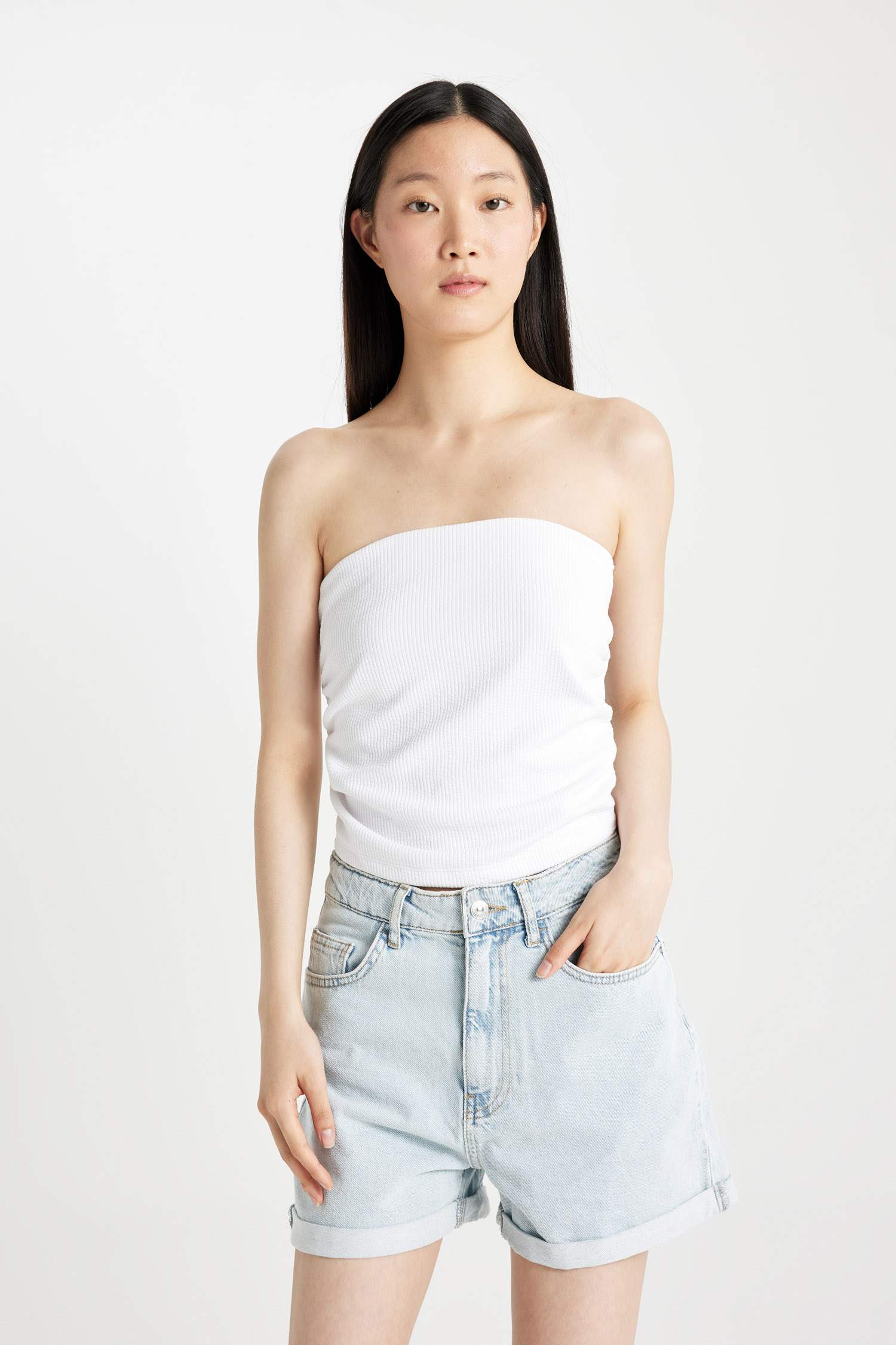 Slim Fit Ribbed Camisole Strapless Blouse