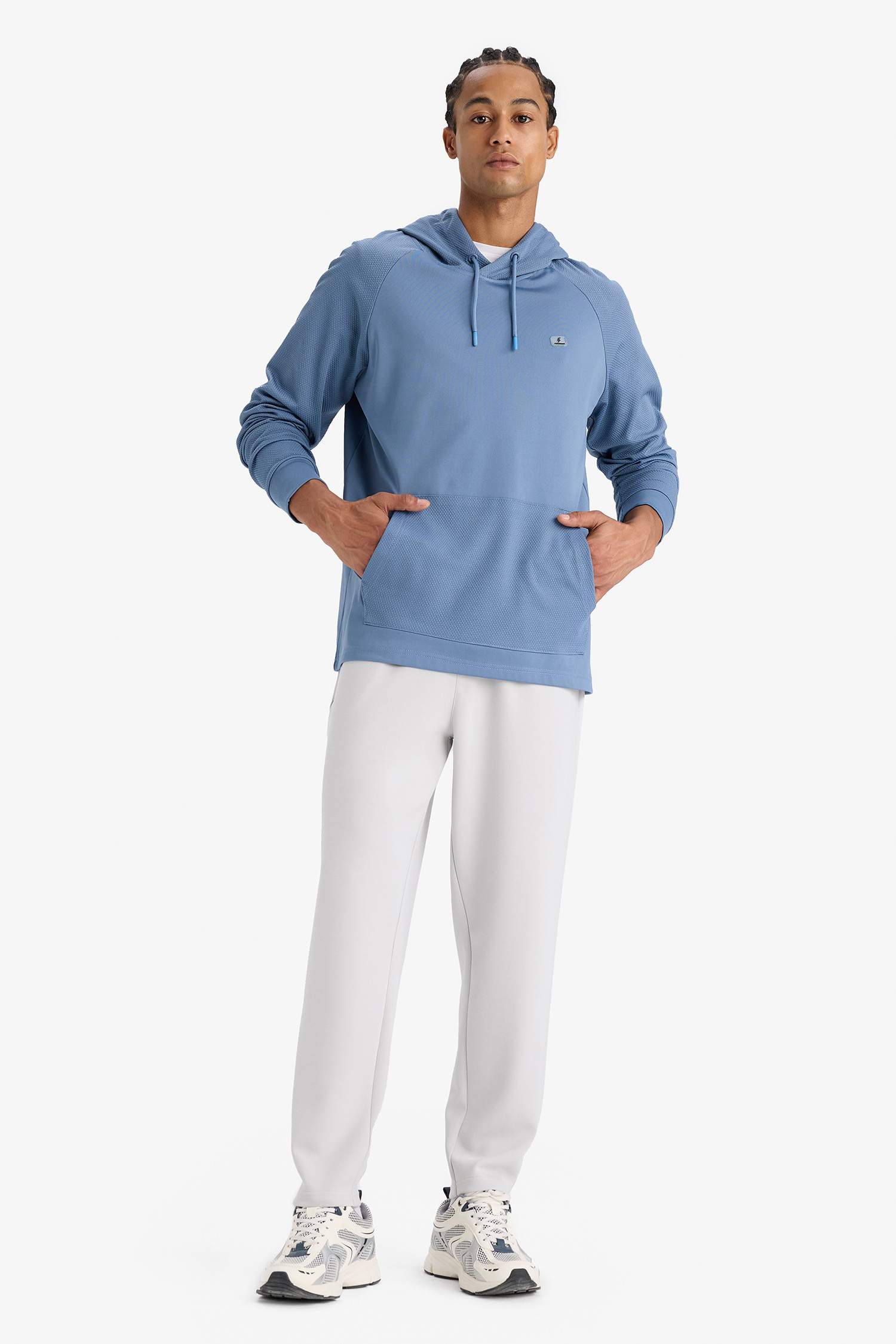 Mavi DeFactoFit Standart Fit Kapüşonlu Cepli Sporcu Sweatshirt