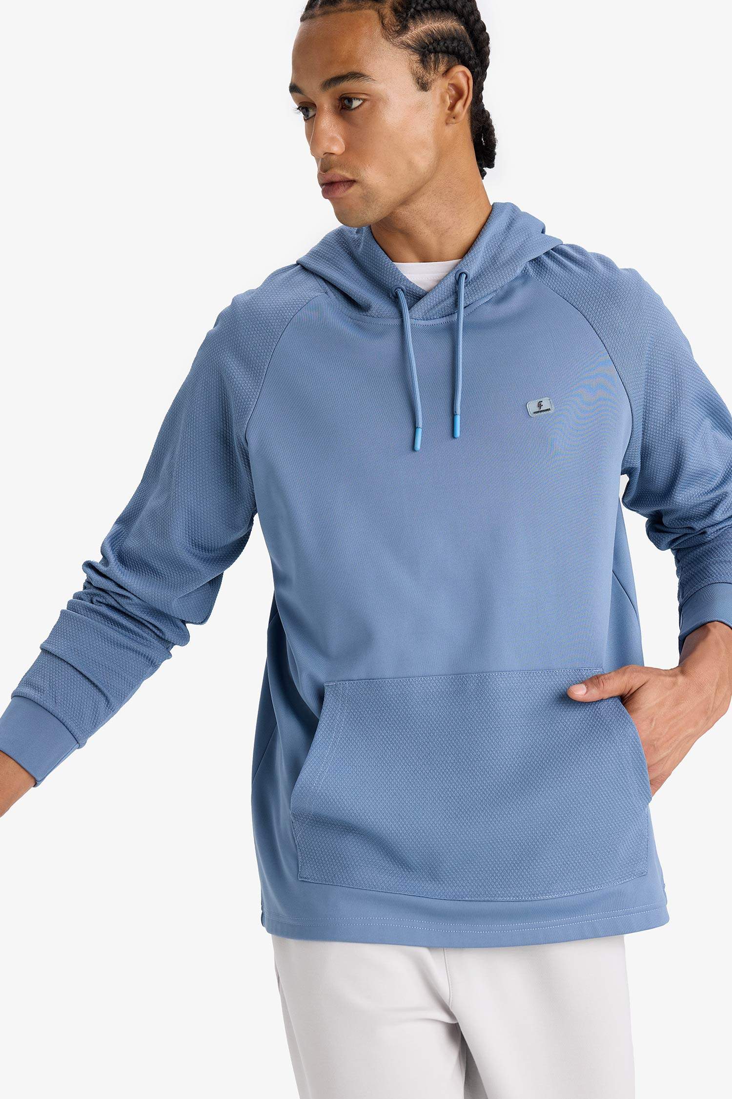 Mavi DeFactoFit Standart Fit Kapüşonlu Cepli Sporcu Sweatshirt