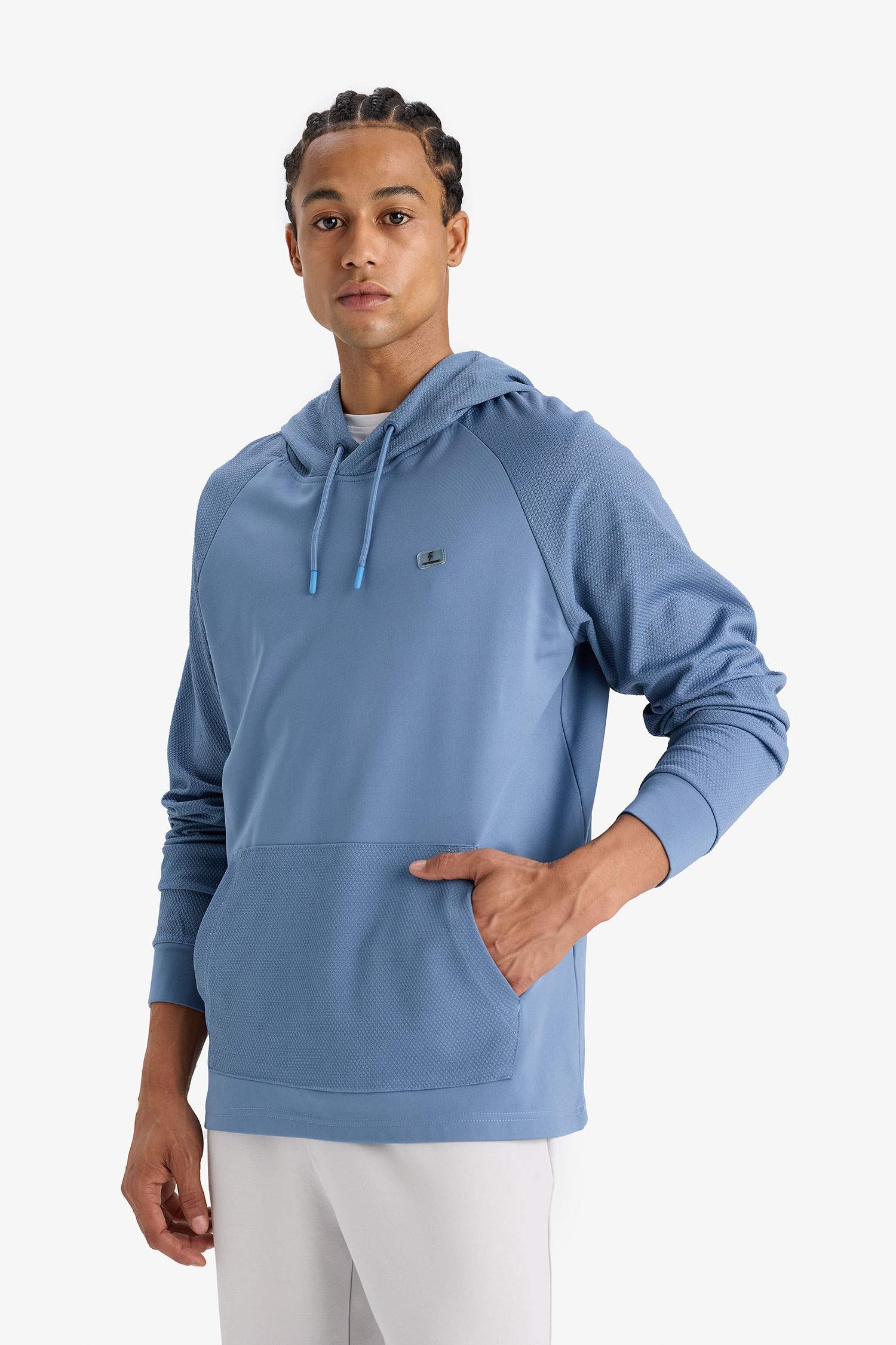 Mavi DeFactoFit Standart Fit Kapüşonlu Cepli Sporcu Sweatshirt