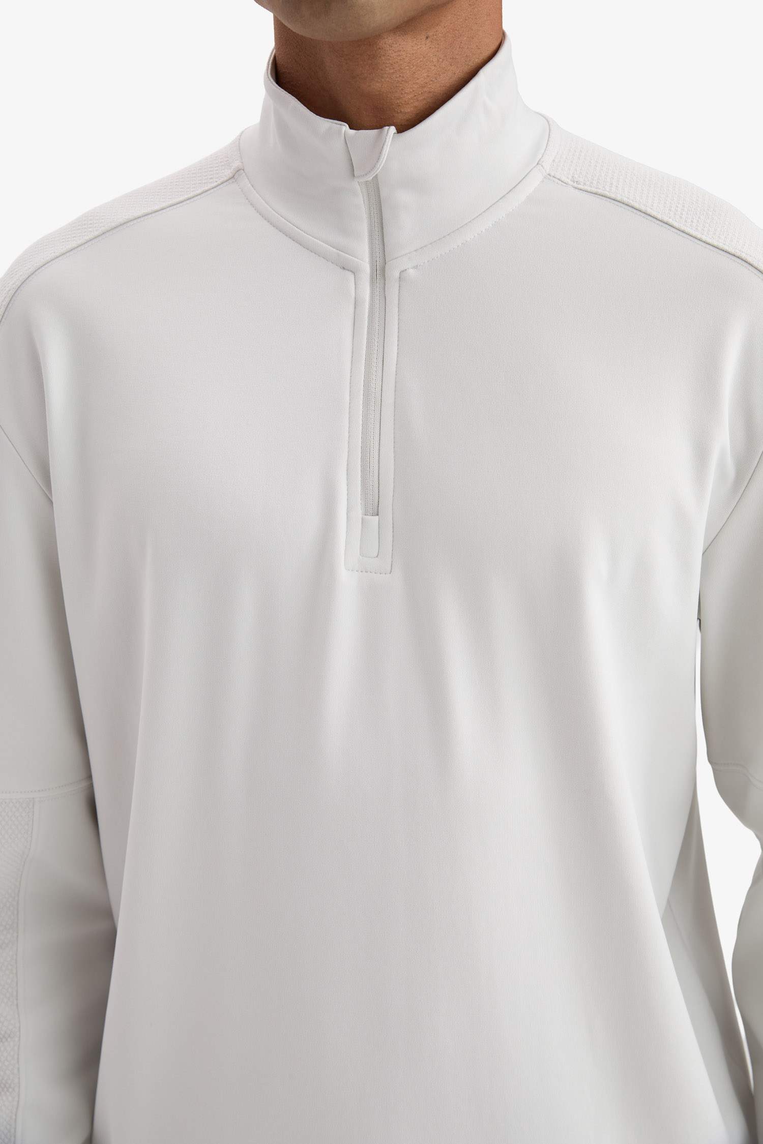 Gri DeFactoFit Standart Fit Dik Yaka Fermuarlı Skuba Dalgıç Kumaş Sporcu Sweatshirt