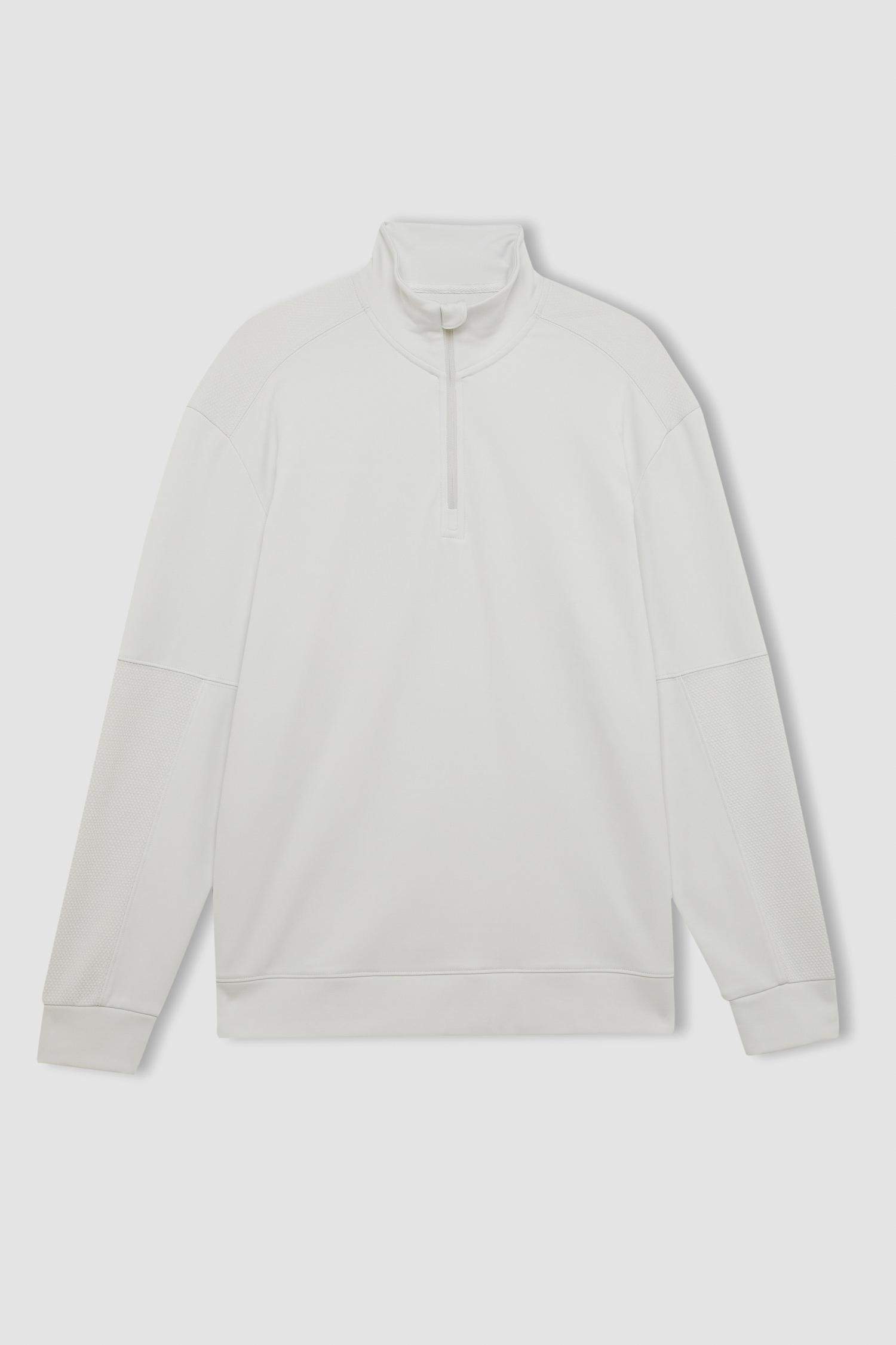 Gri DeFactoFit Standart Fit Dik Yaka Fermuarlı Skuba Dalgıç Kumaş Sporcu Sweatshirt