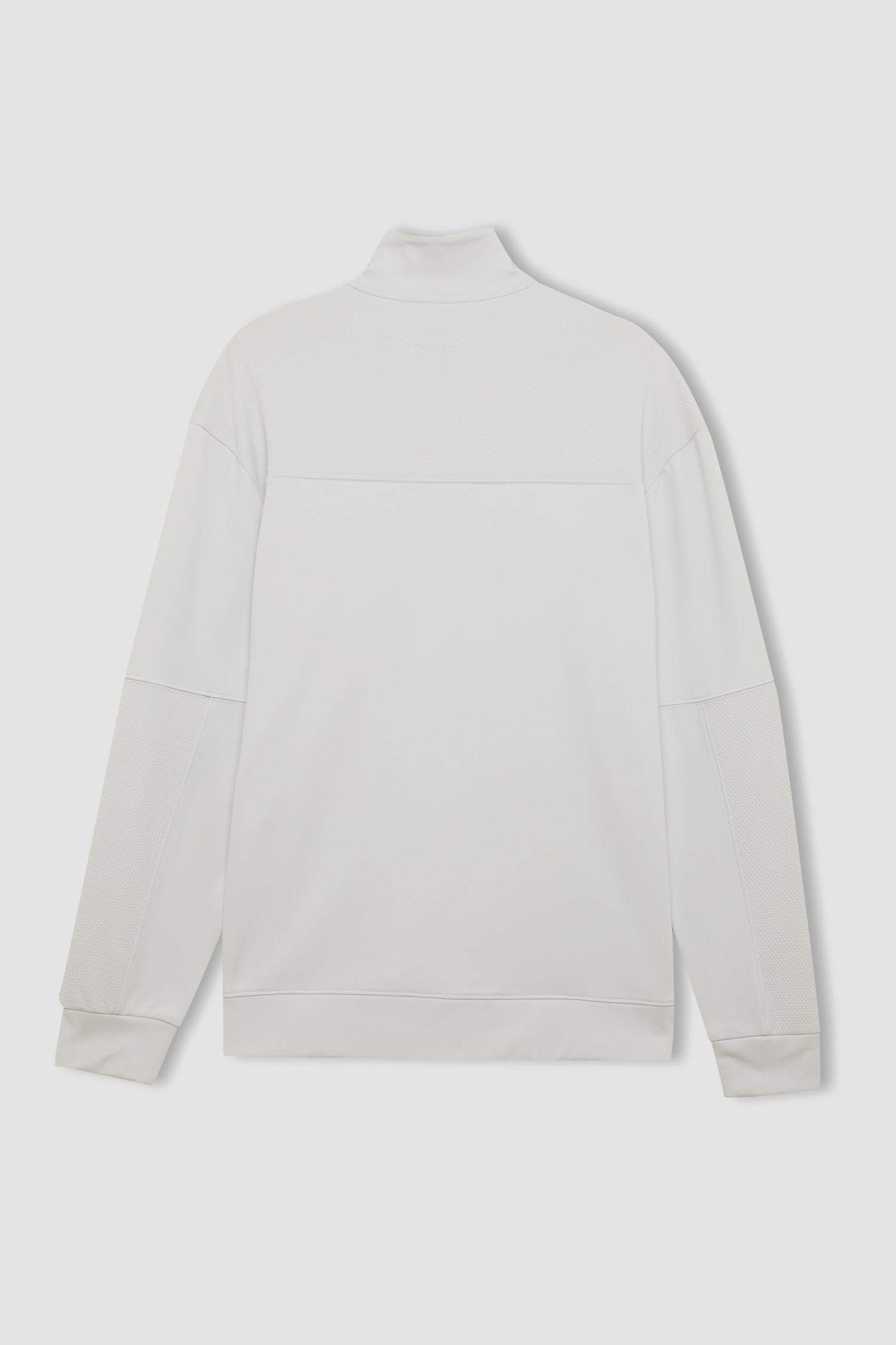 Gri DeFactoFit Standart Fit Dik Yaka Fermuarlı Skuba Dalgıç Kumaş Sporcu Sweatshirt