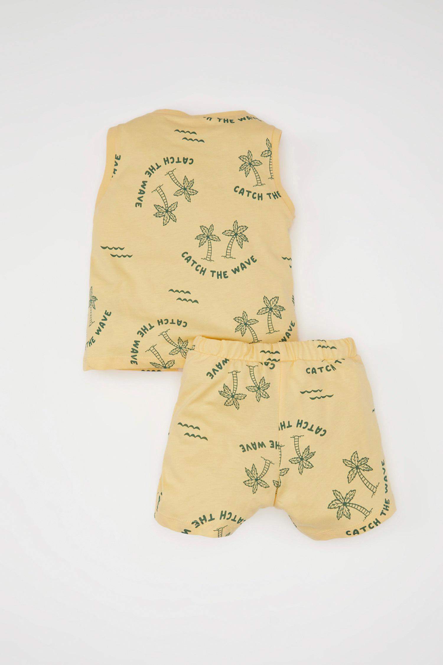 Erkek Bebek 2'li Takım Palmiye Desenli Kolsuz Tişört Şort