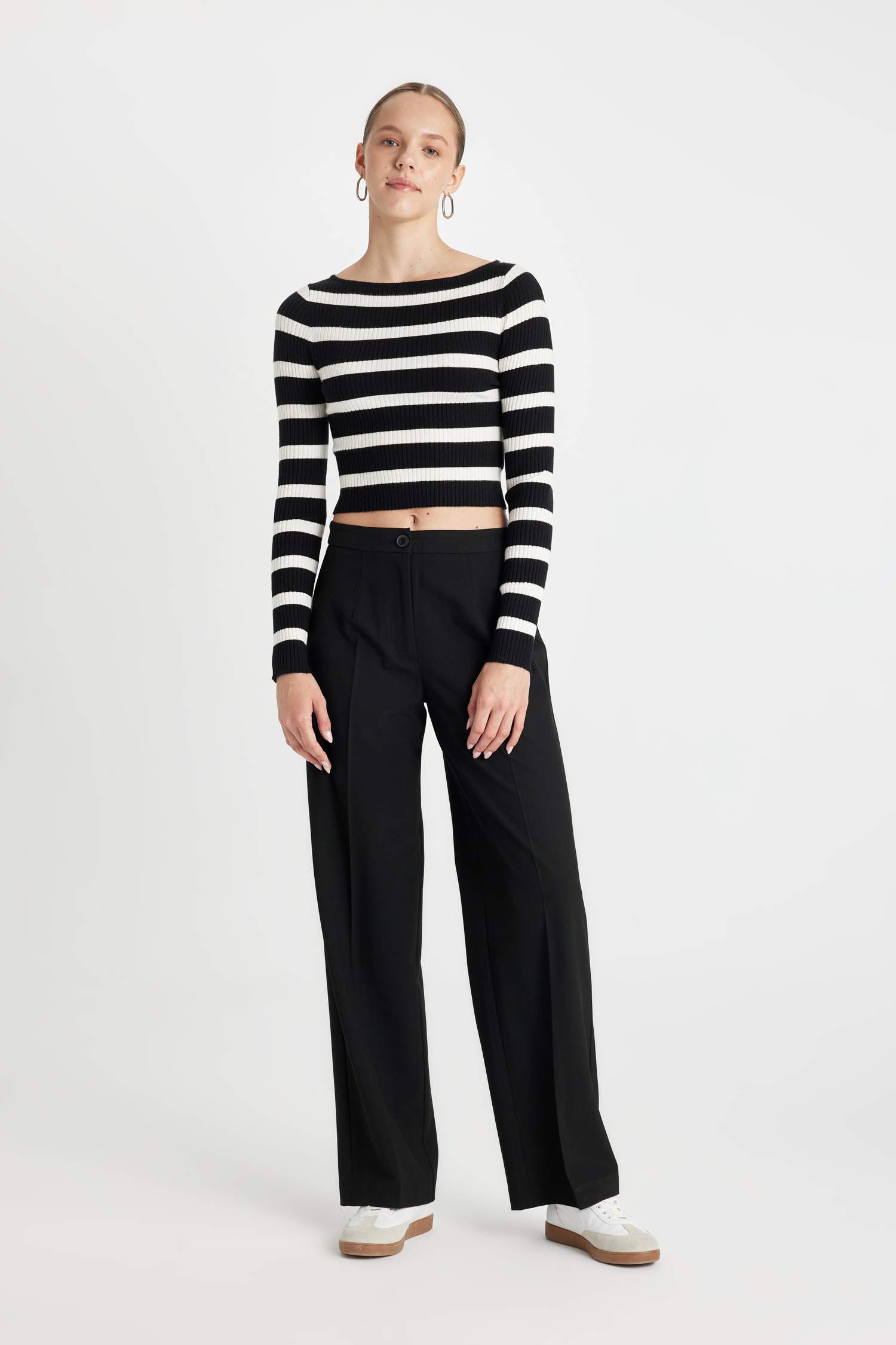 слим пішімі қайық тәріздес жаға трикотаж Пулловер