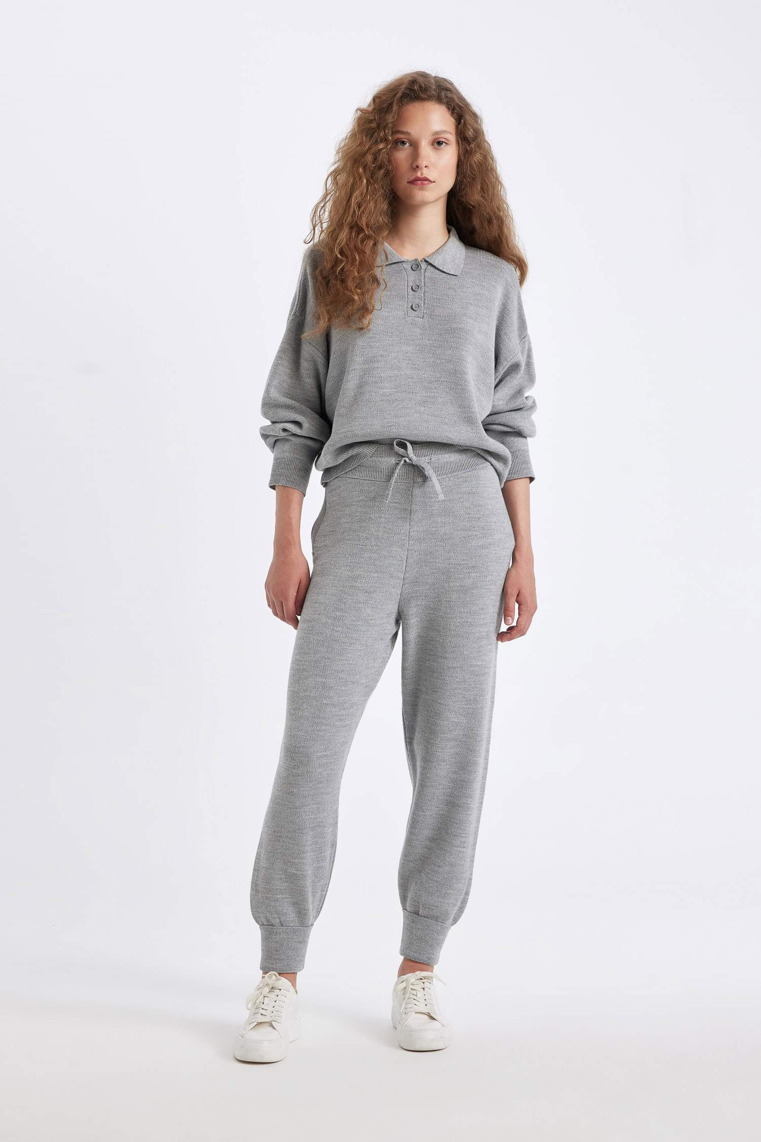 Coool Regular Fit Polo Yaka Düğmeli Basic Düz Triko Kazak