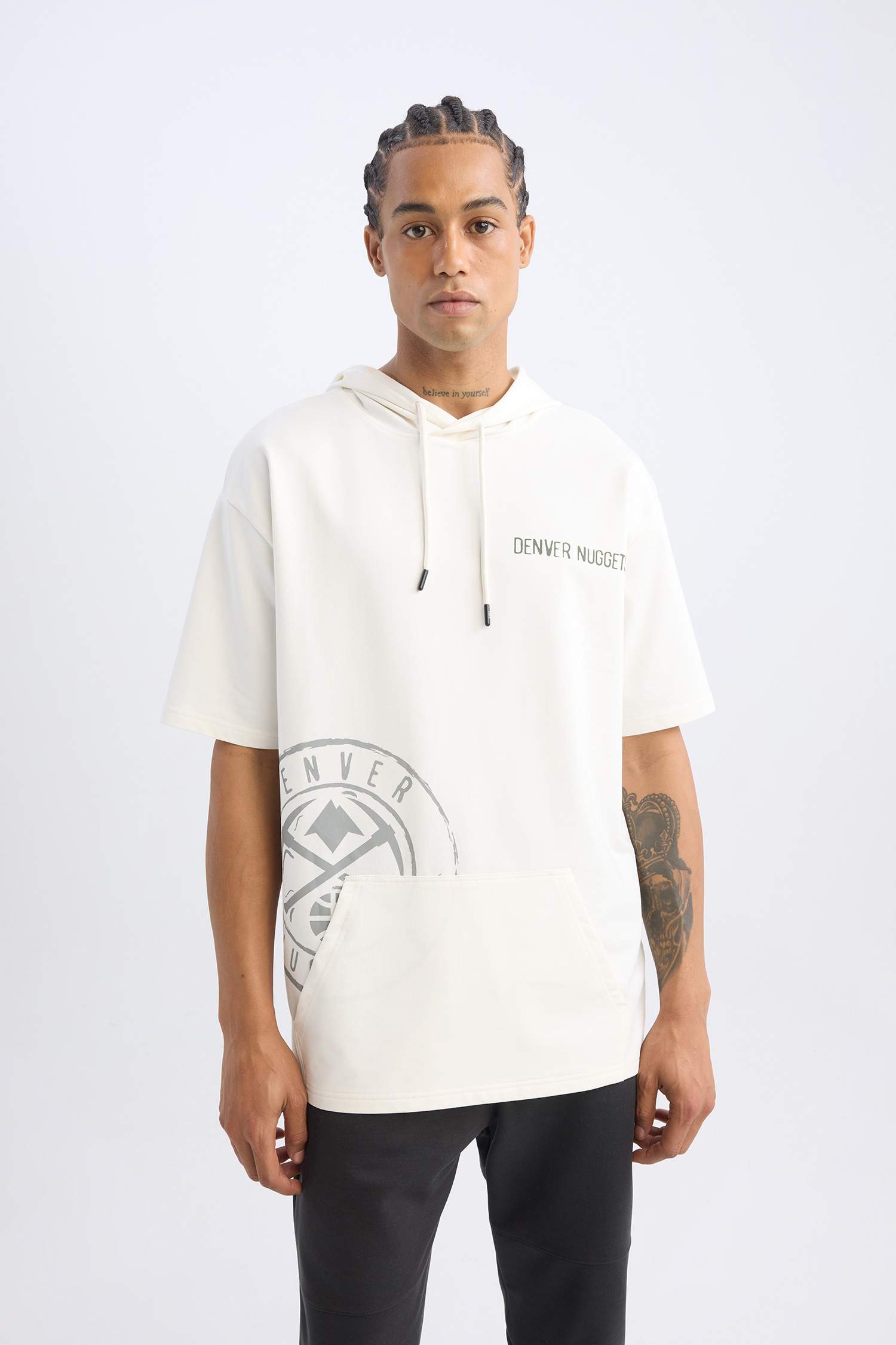 NBA Denver Nuggets Oversize Geniş Kalıp Kapüşonlu Sırt Baskılı Kısa Kollu Tişört