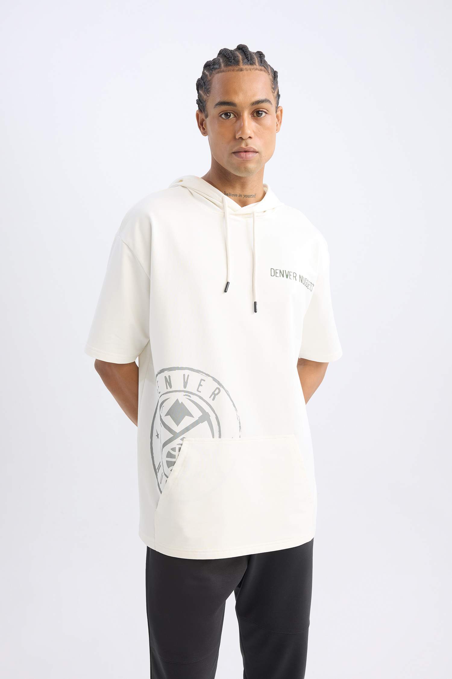 NBA Denver Nuggets Oversize Geniş Kalıp Kapüşonlu Sırt Baskılı Kısa Kollu Tişört