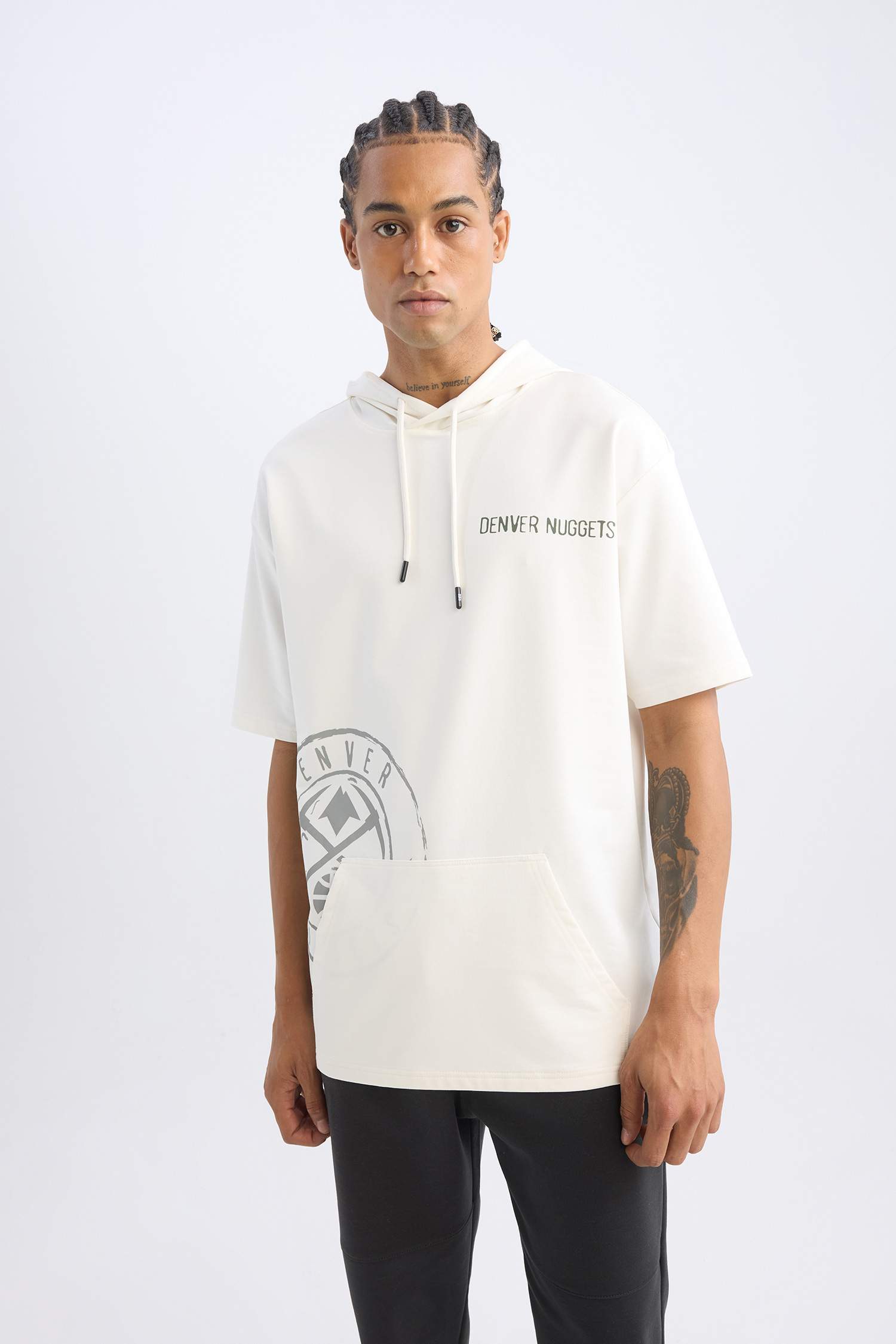 NBA Denver Nuggets Oversize Geniş Kalıp Kapüşonlu Sırt Baskılı Kısa Kollu Tişört