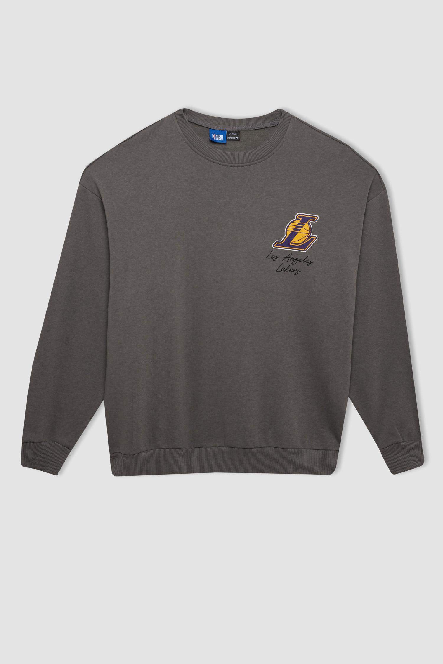 DeFactoFit NBA Los Angeles Lakers Oversize Geniş Kalıp Bisiklet Yaka Sırt Baskılı Kalın Sweatshirt