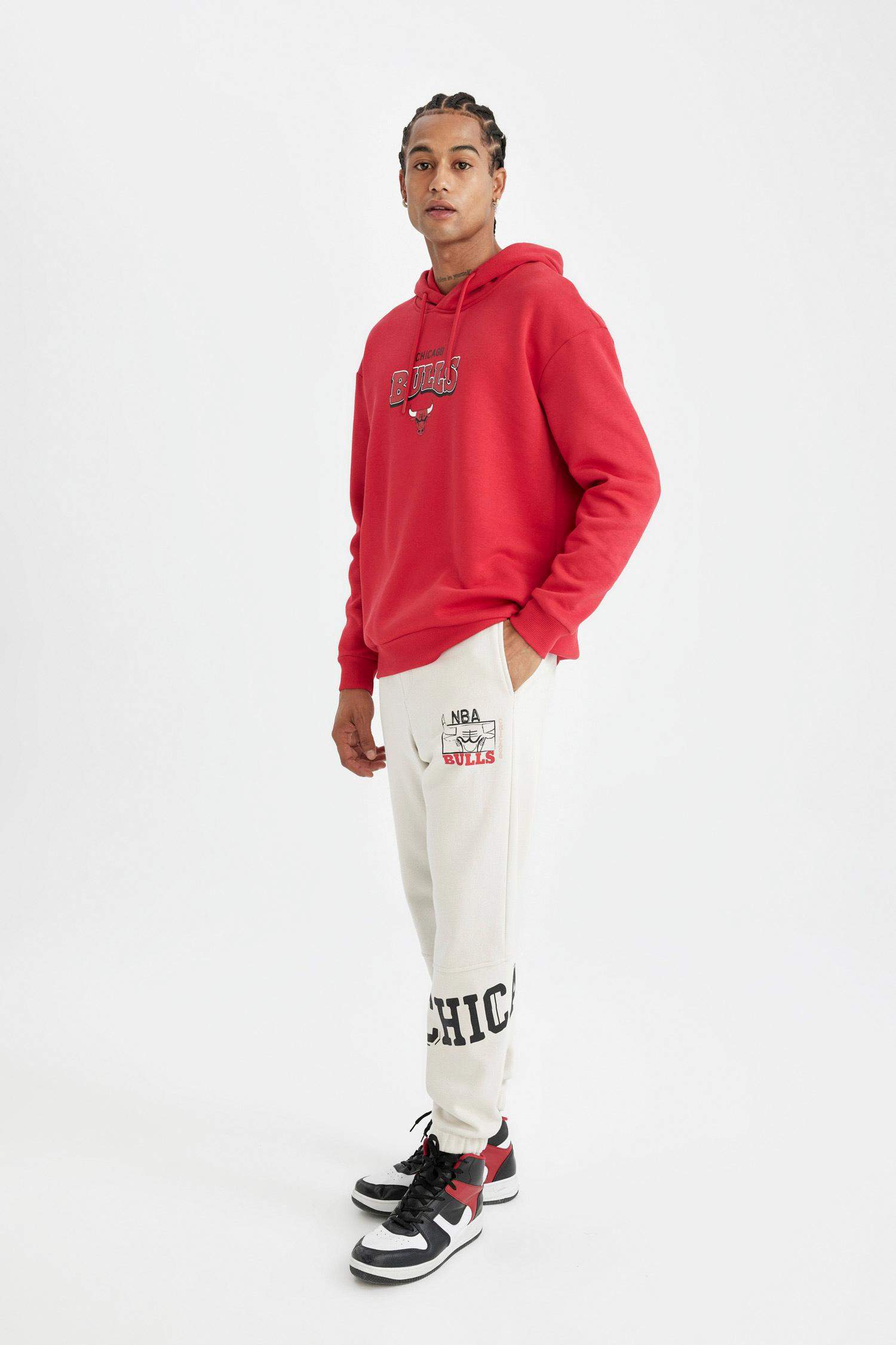 DeFactoFit Kalın Jogger Eşofman Altı NBA Chicago Bulls Standart Fit Cepli Düz Paça