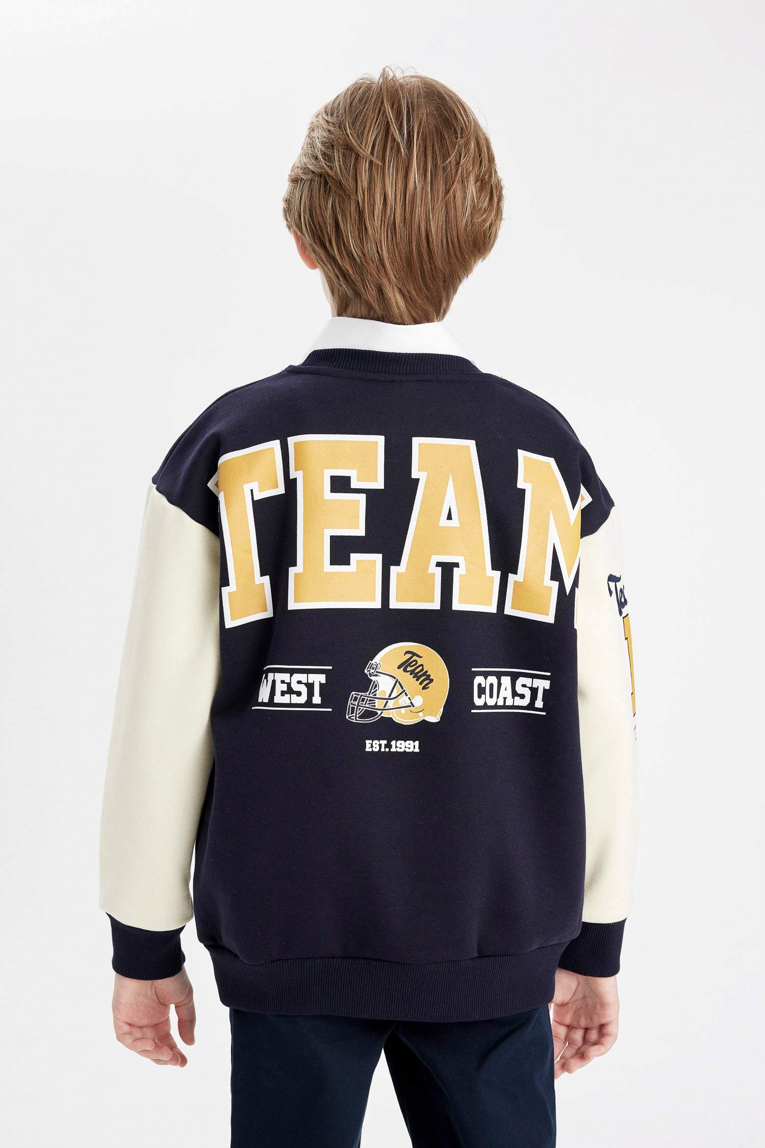 Ұлдарға үлкен пішім дөңгелек жаға Свитер