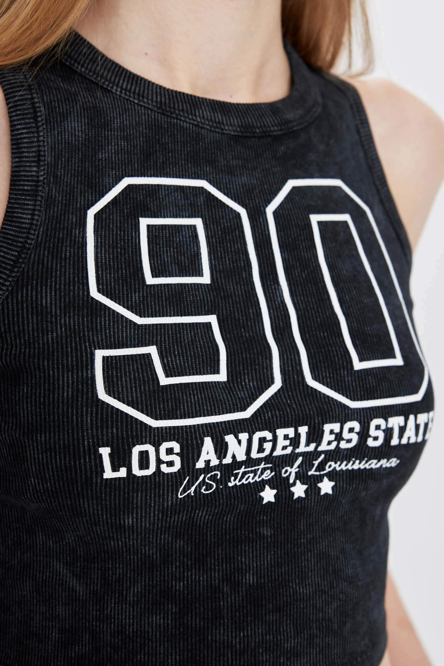 Fitted Printed Crew Neck Ribbed Camisole Crop Top