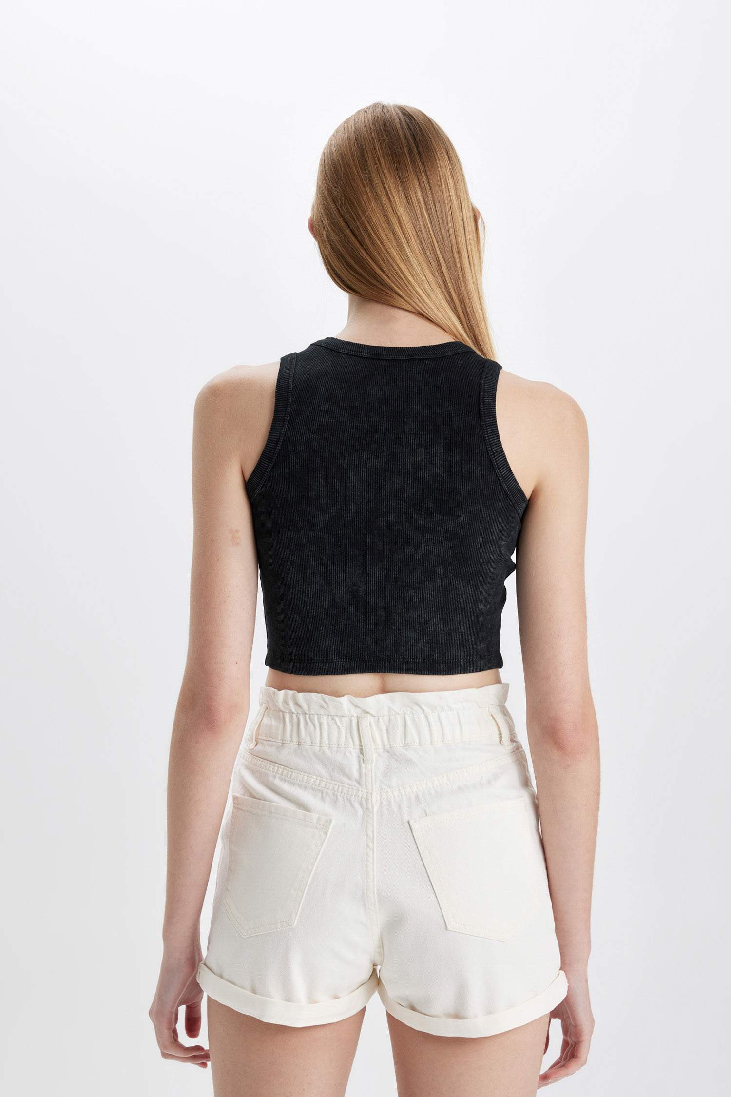 Fitted Printed Crew Neck Ribbed Camisole Crop Top