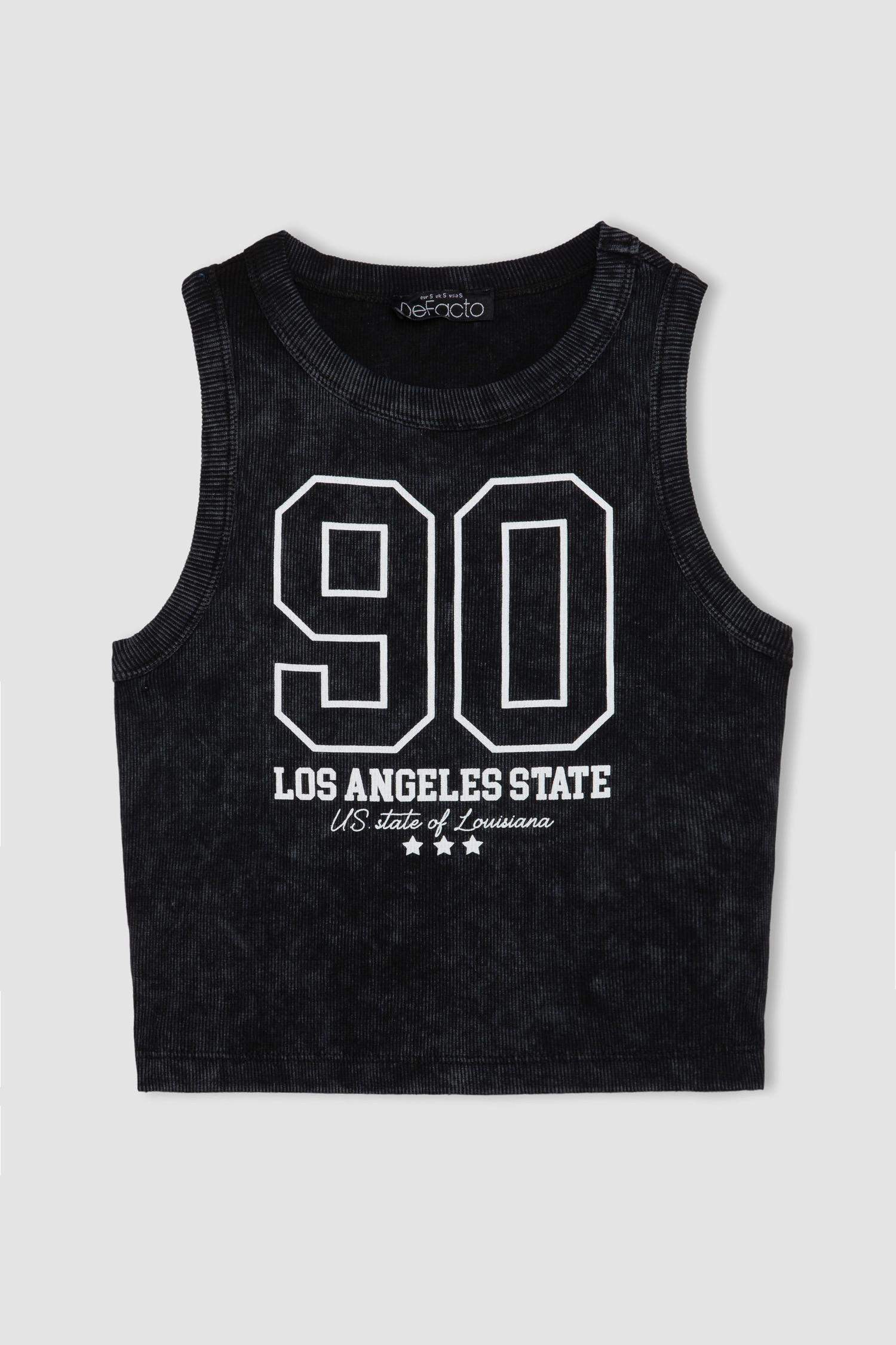 Fitted Printed Crew Neck Ribbed Camisole Crop Top