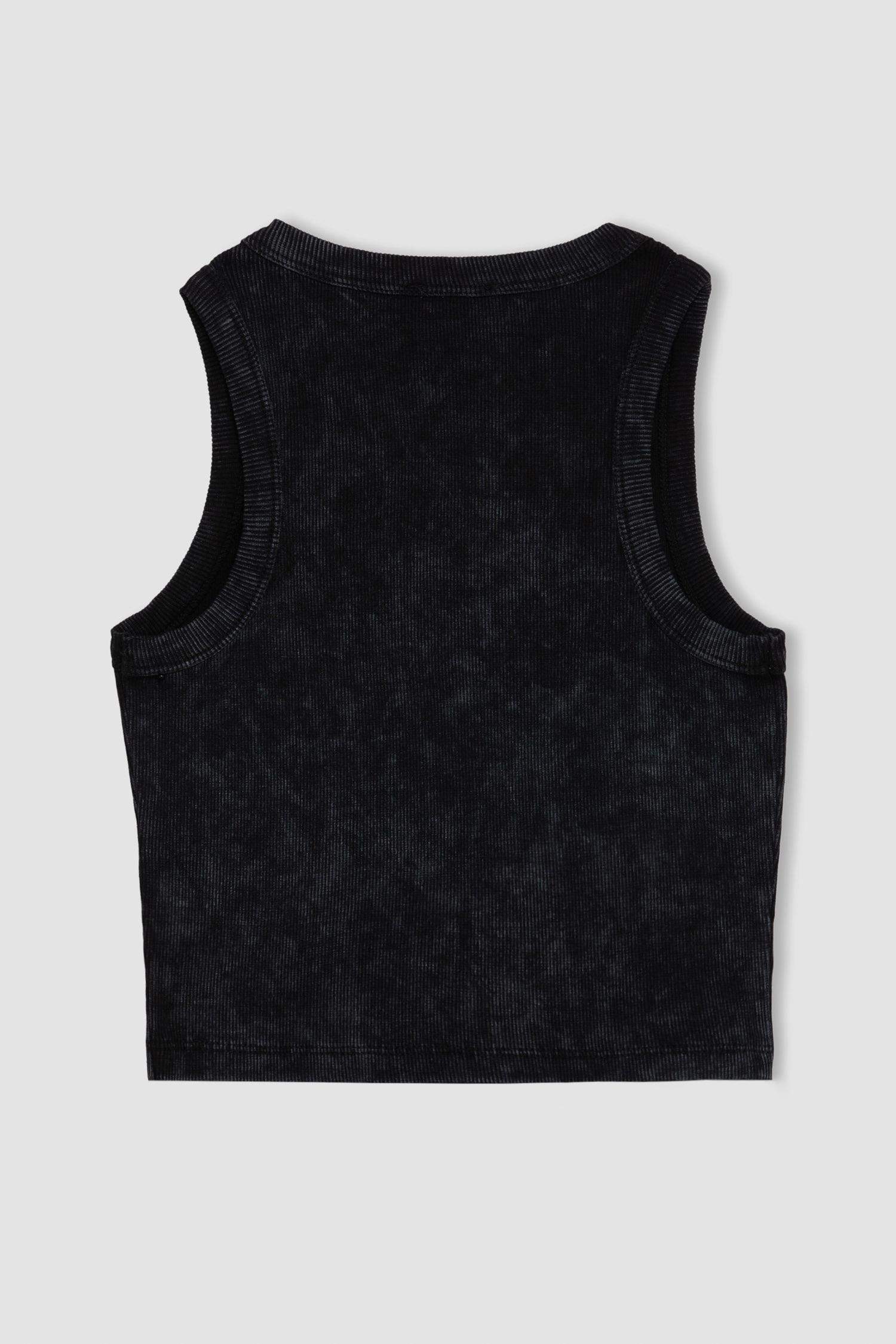 Fitted Printed Crew Neck Ribbed Camisole Crop Top