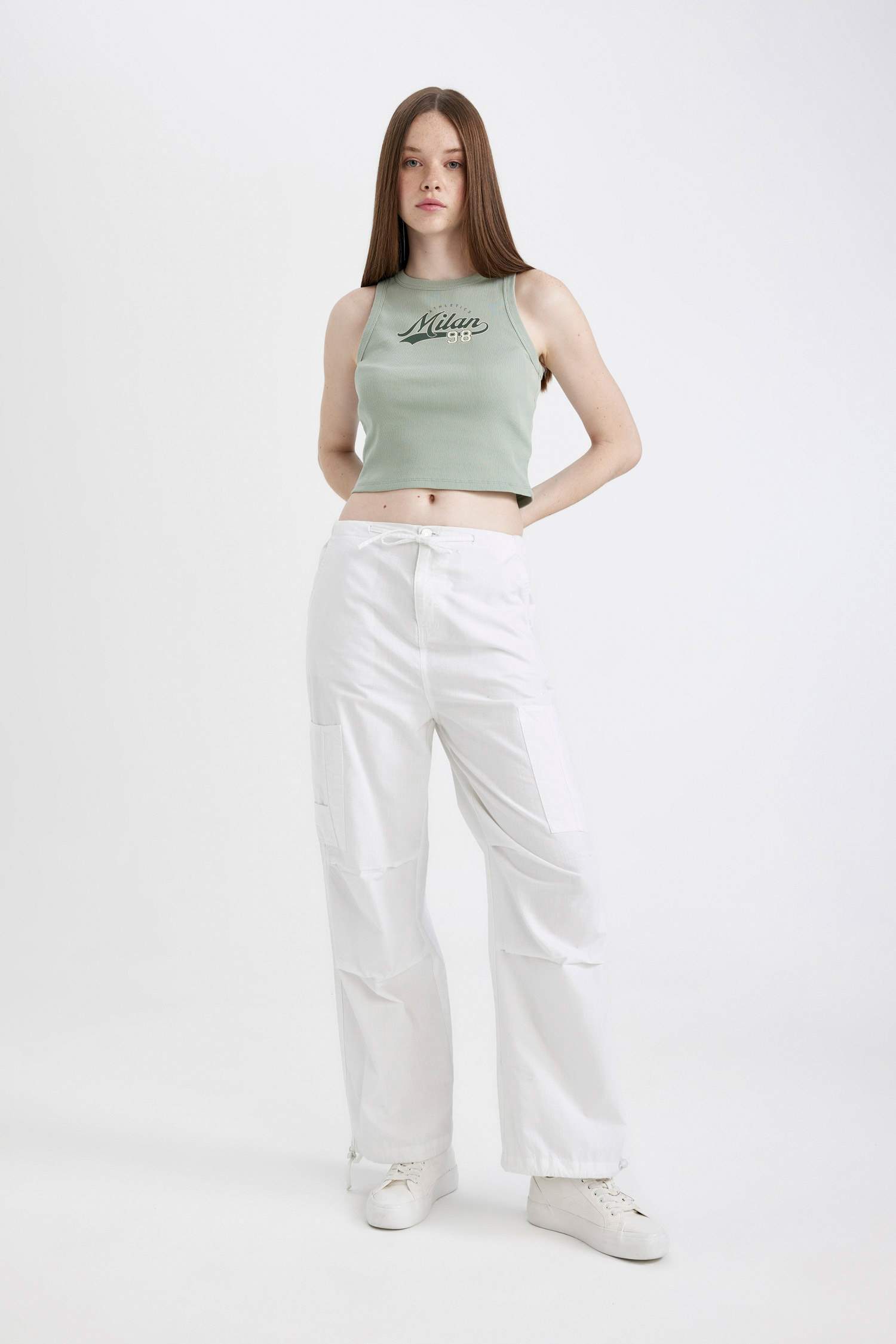 Débardeur crop top Slim à Col Rond à motif