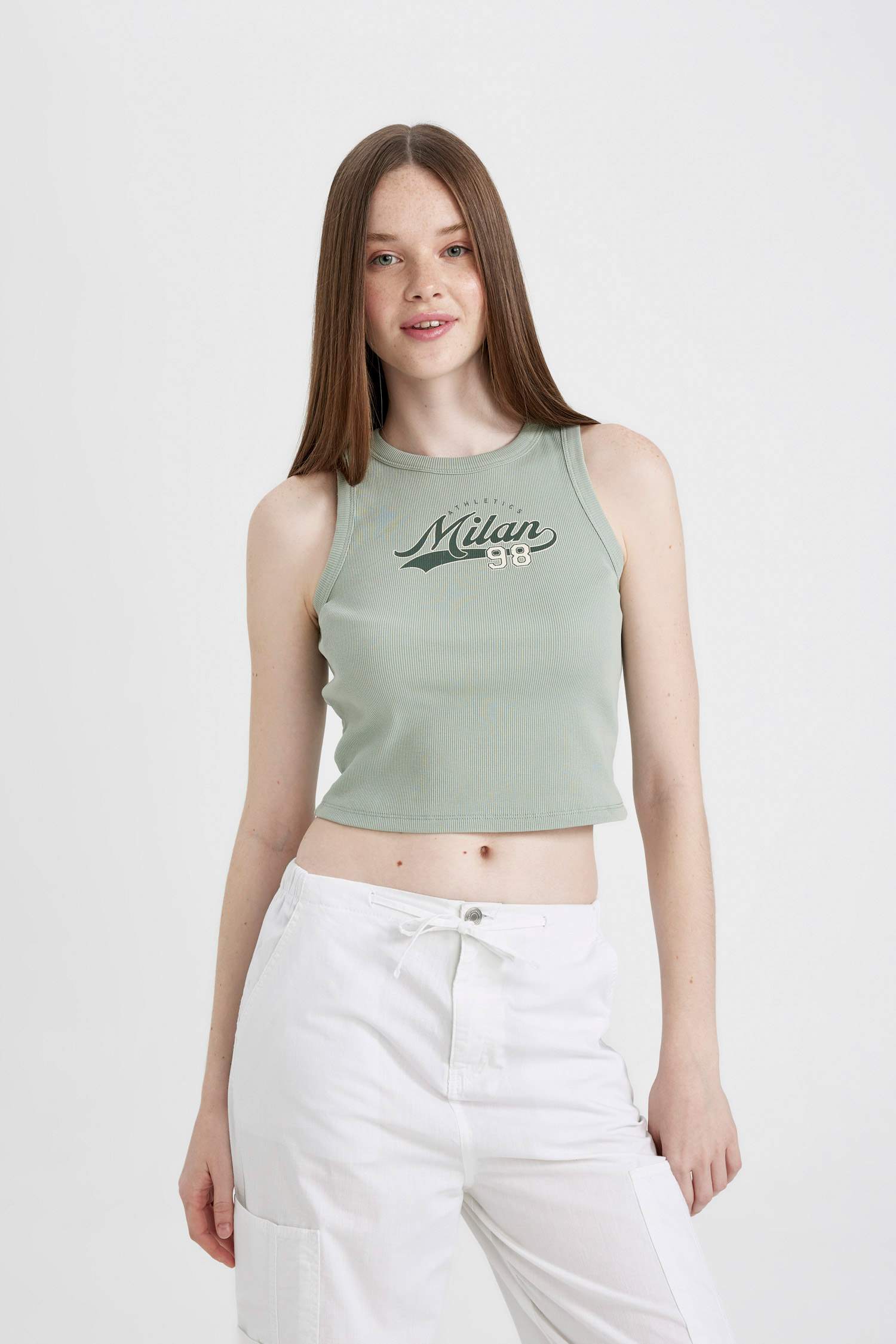 Débardeur crop top Slim à Col Rond à motif