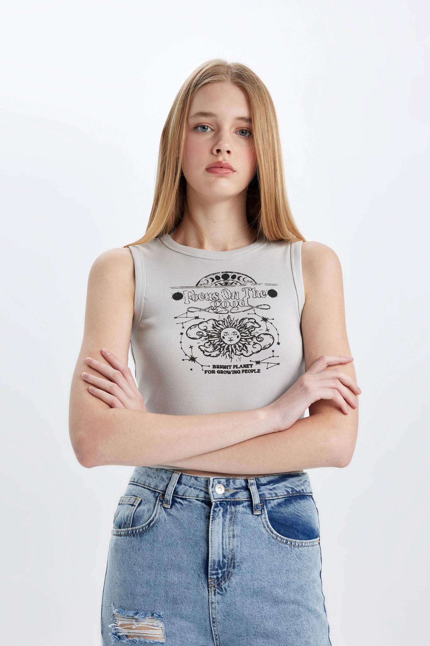 Майка с принтом с круглым вырезом