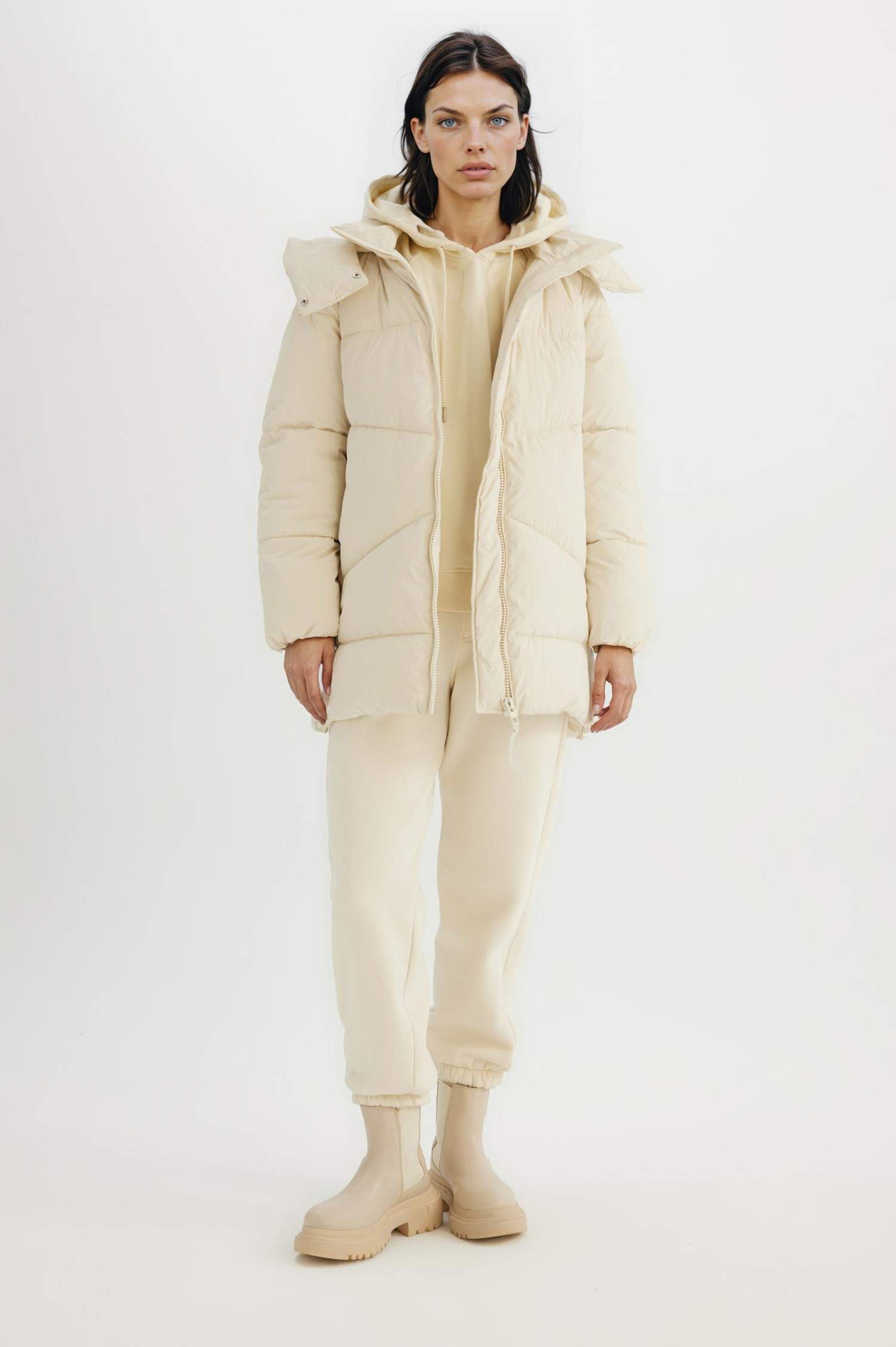 Su Geçirmez Kapüşonlu Şişme Mont Parka Fermuar Çıtçıtlı Cepli