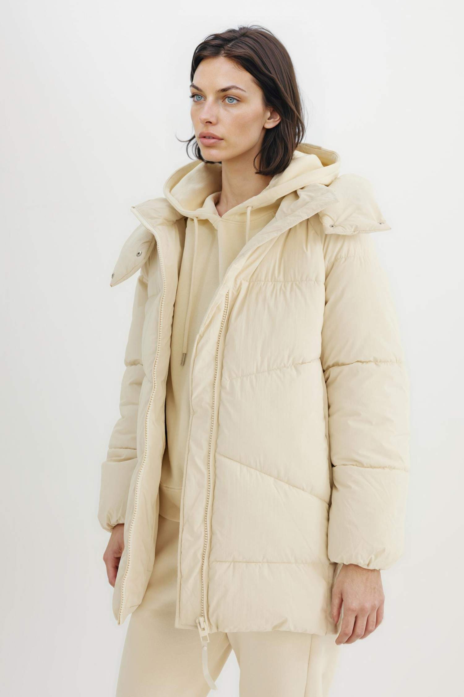 Su Geçirmez Kapüşonlu Şişme Mont Parka Fermuar Çıtçıtlı Cepli