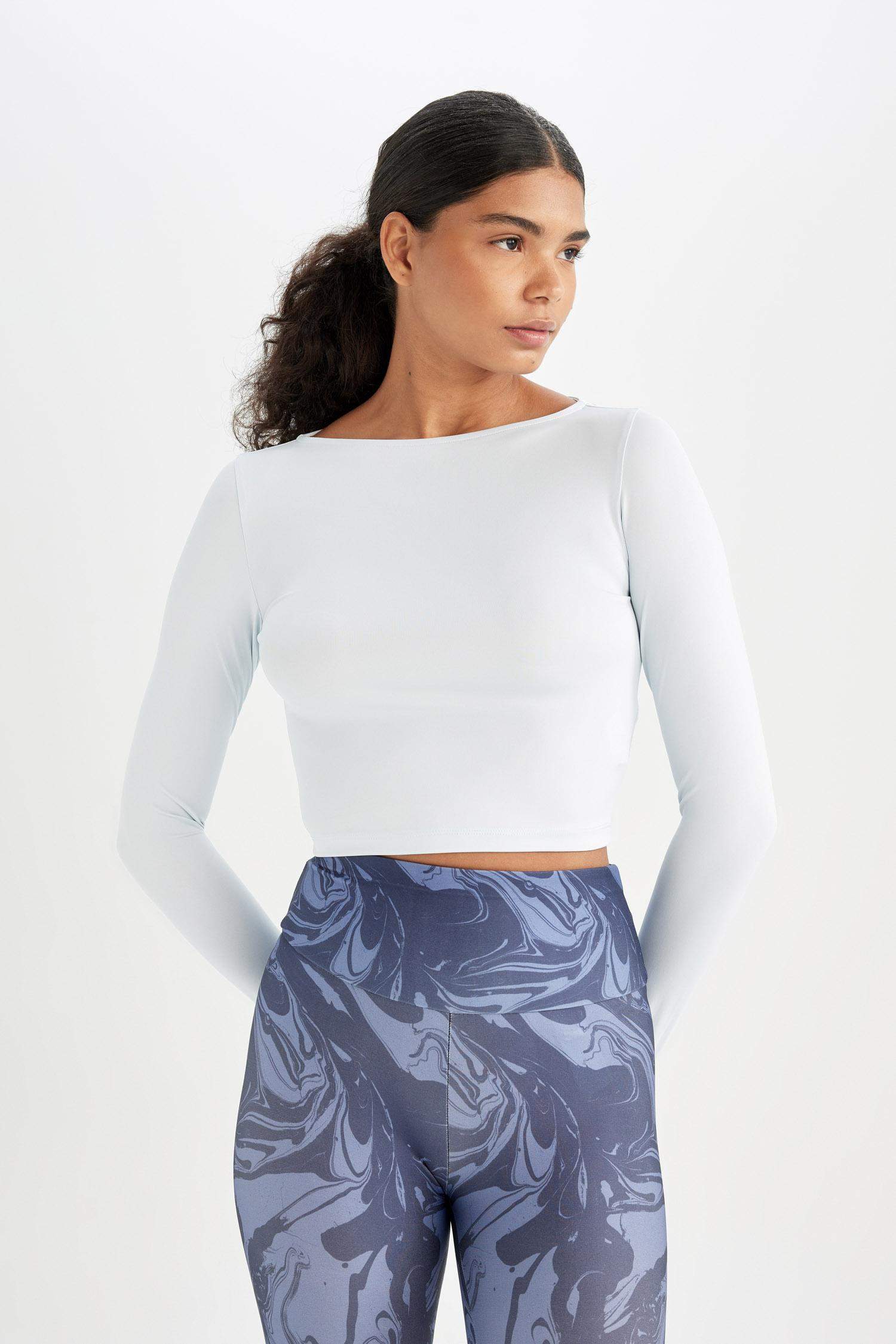 DeFactoFit Crop Bisiklet Yaka Sporcu Uzun Kollu Tişört