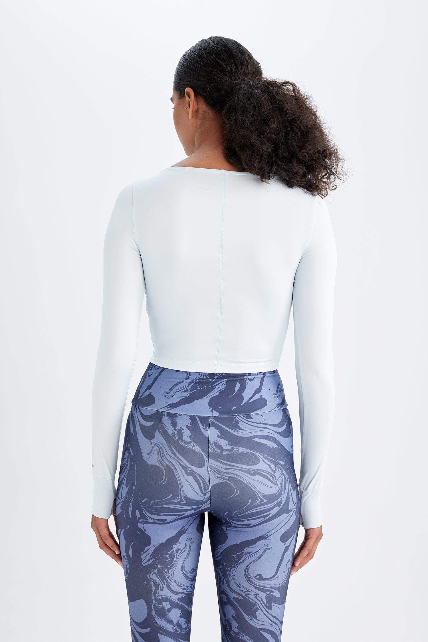 DeFactoFit Crop Bisiklet Yaka Sporcu Uzun Kollu Tişört