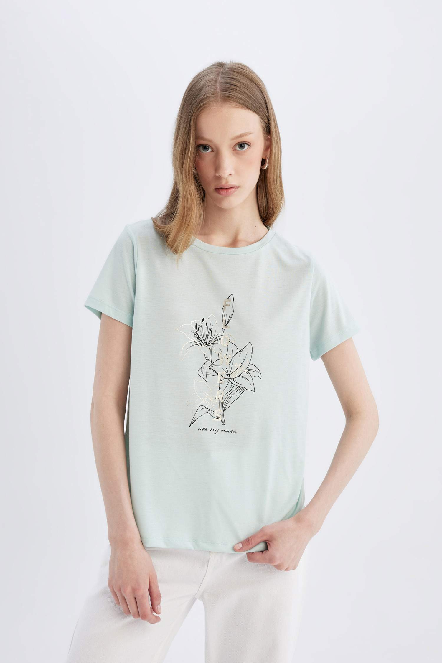 Regular Fit Crew Neck Printed Short Sleeve T-Shirt