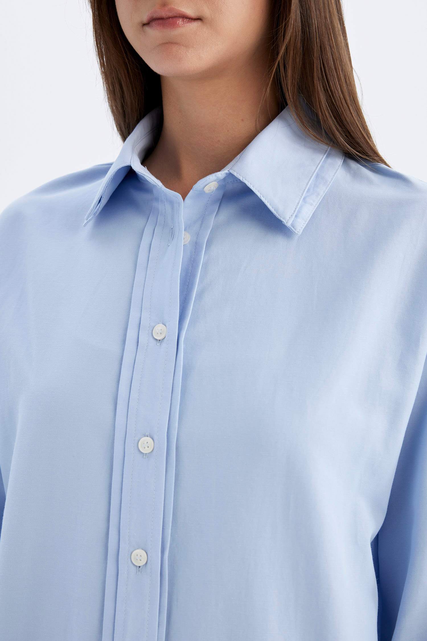 قميص طويل بوبلين قصة مريحة ردن طويل