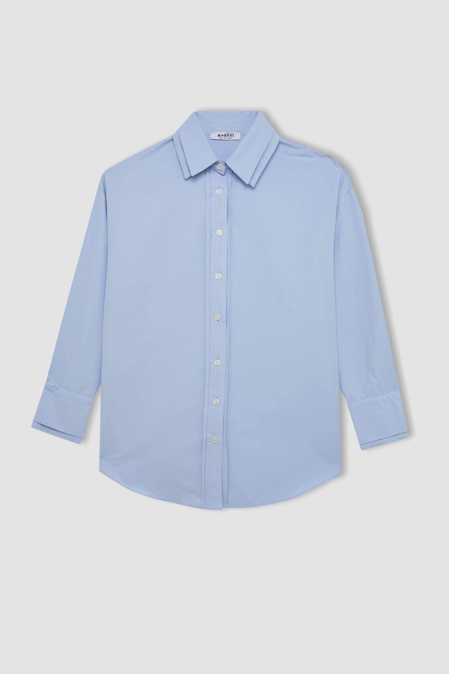 قميص طويل بوبلين قصة مريحة ردن طويل