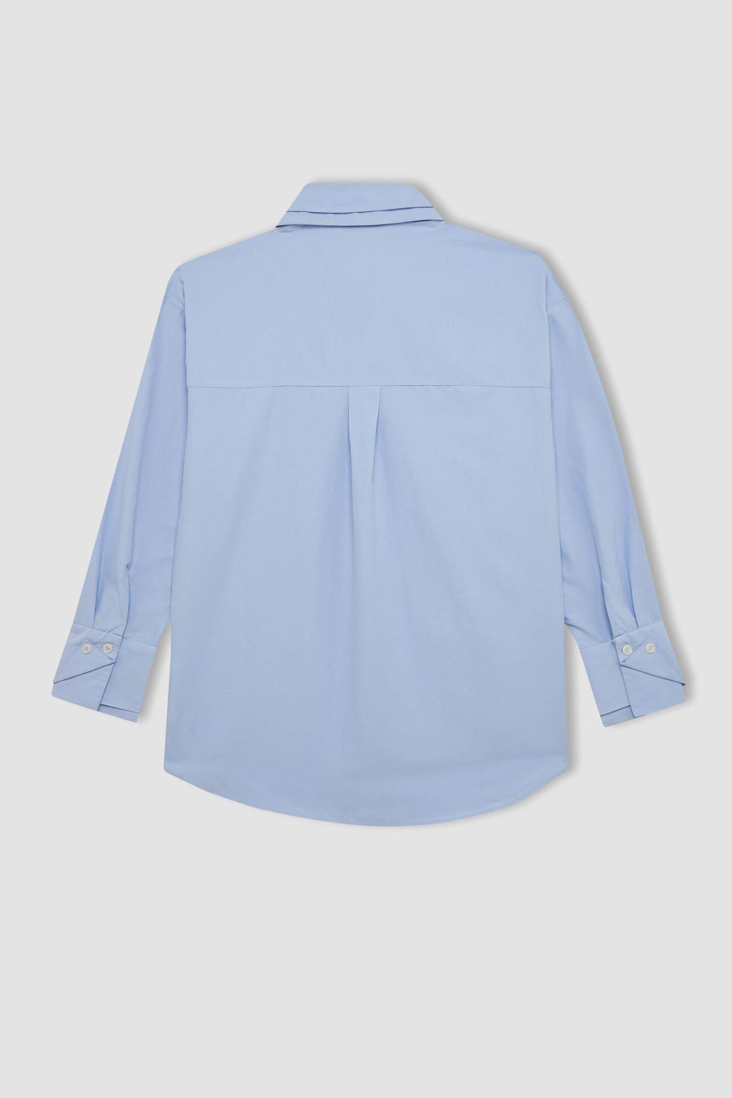 قميص طويل بوبلين قصة مريحة ردن طويل