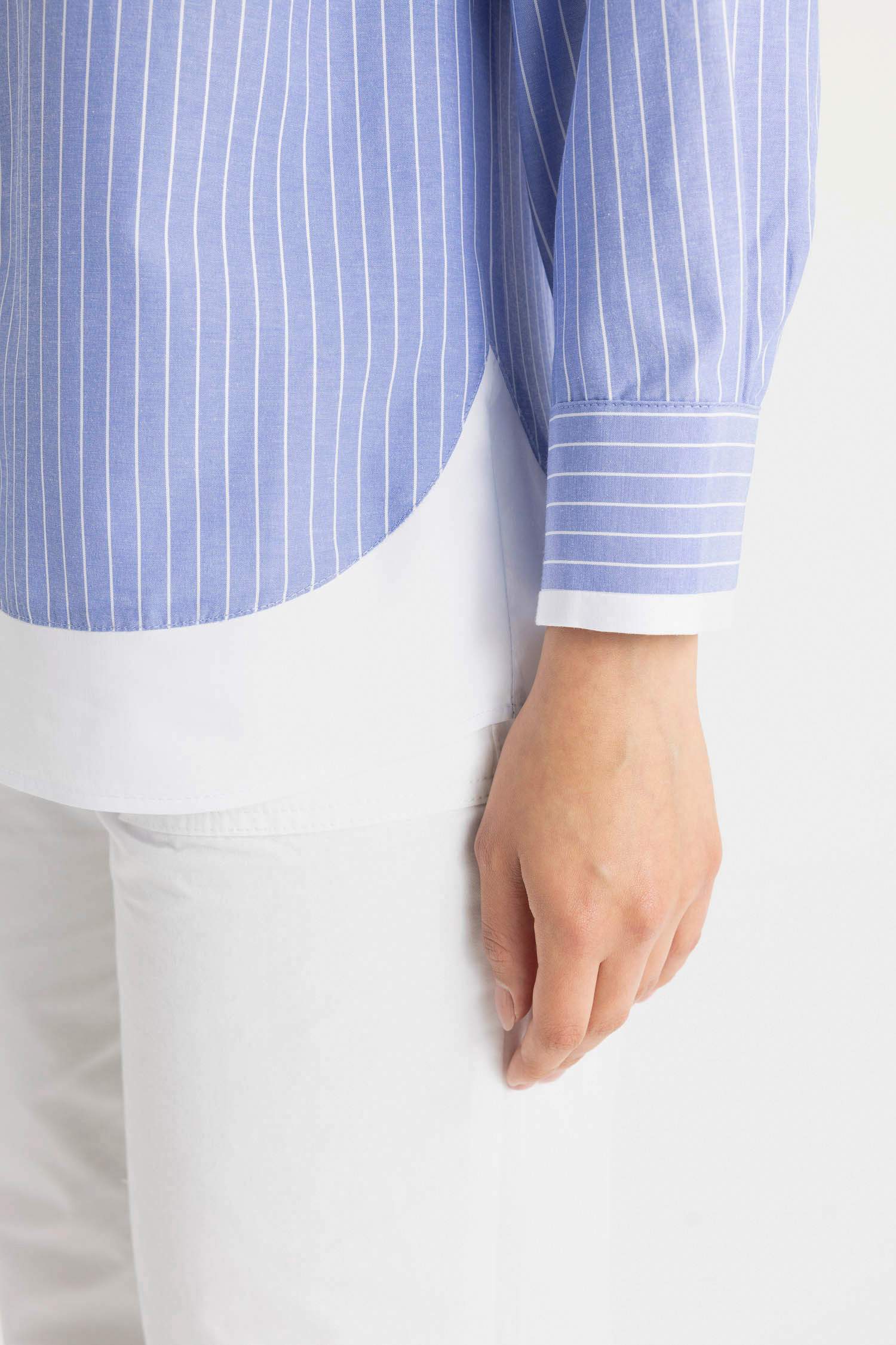 Relax Fit Çizgili Poplin Uzun Kollu Tesettür Gömlek Tunik