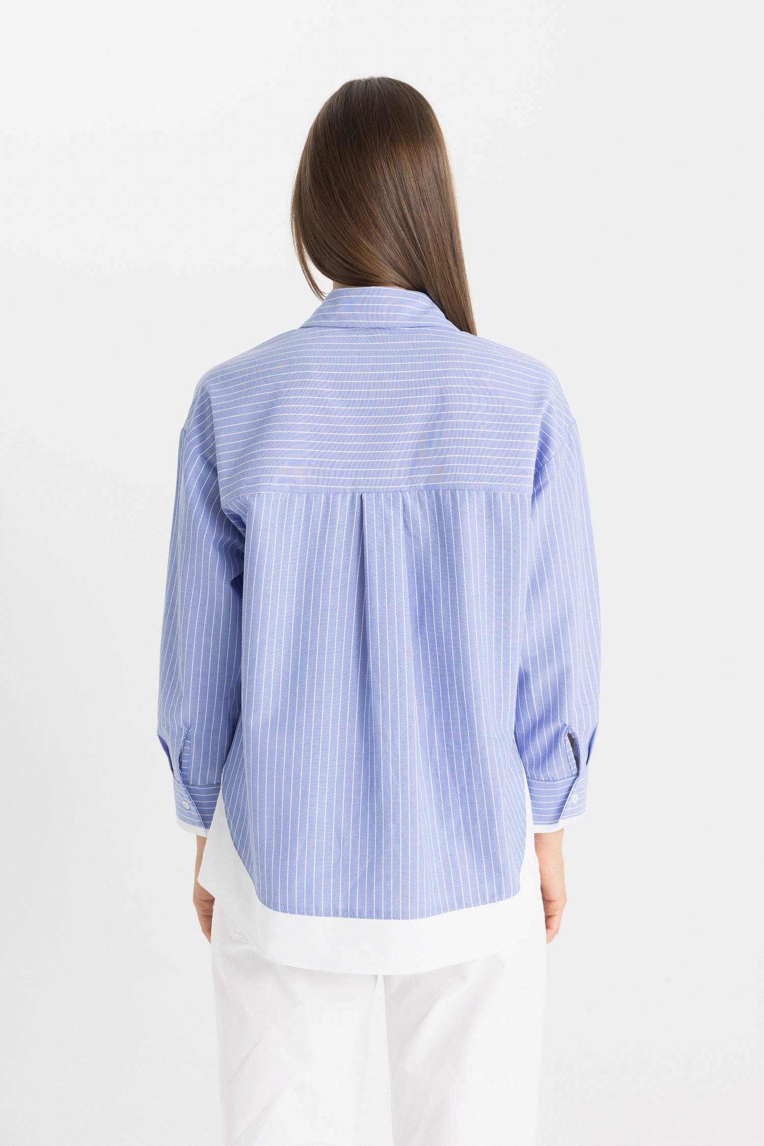 Relax Fit Çizgili Poplin Uzun Kollu Tesettür Gömlek Tunik